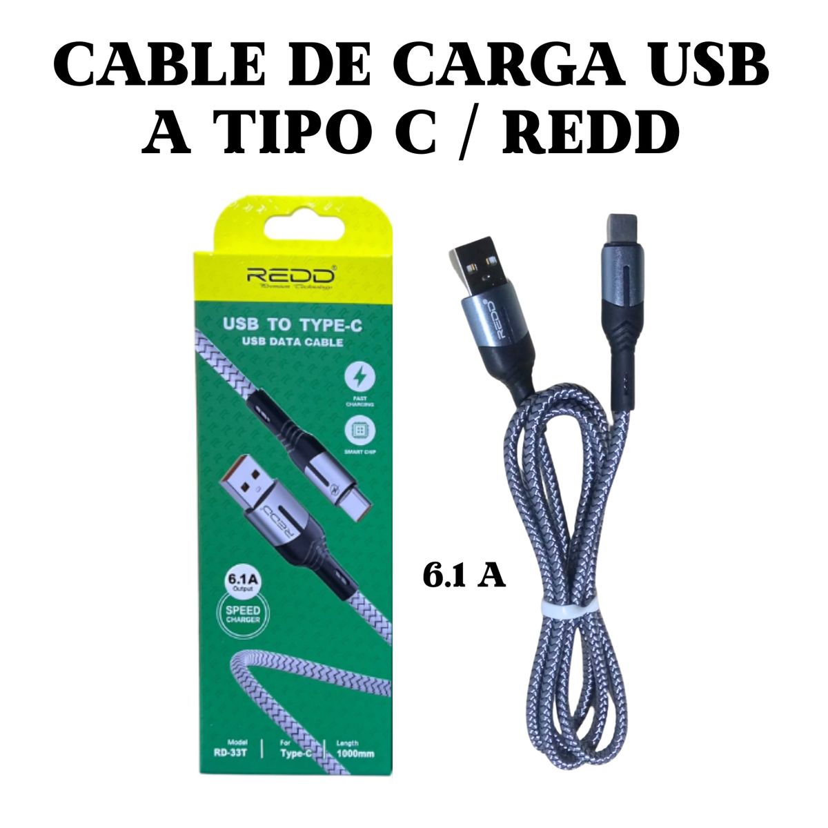 GENERICO - CABLE DE CARGA TIPO USB A C REDD 61A COLOR PLOMO RD-33T