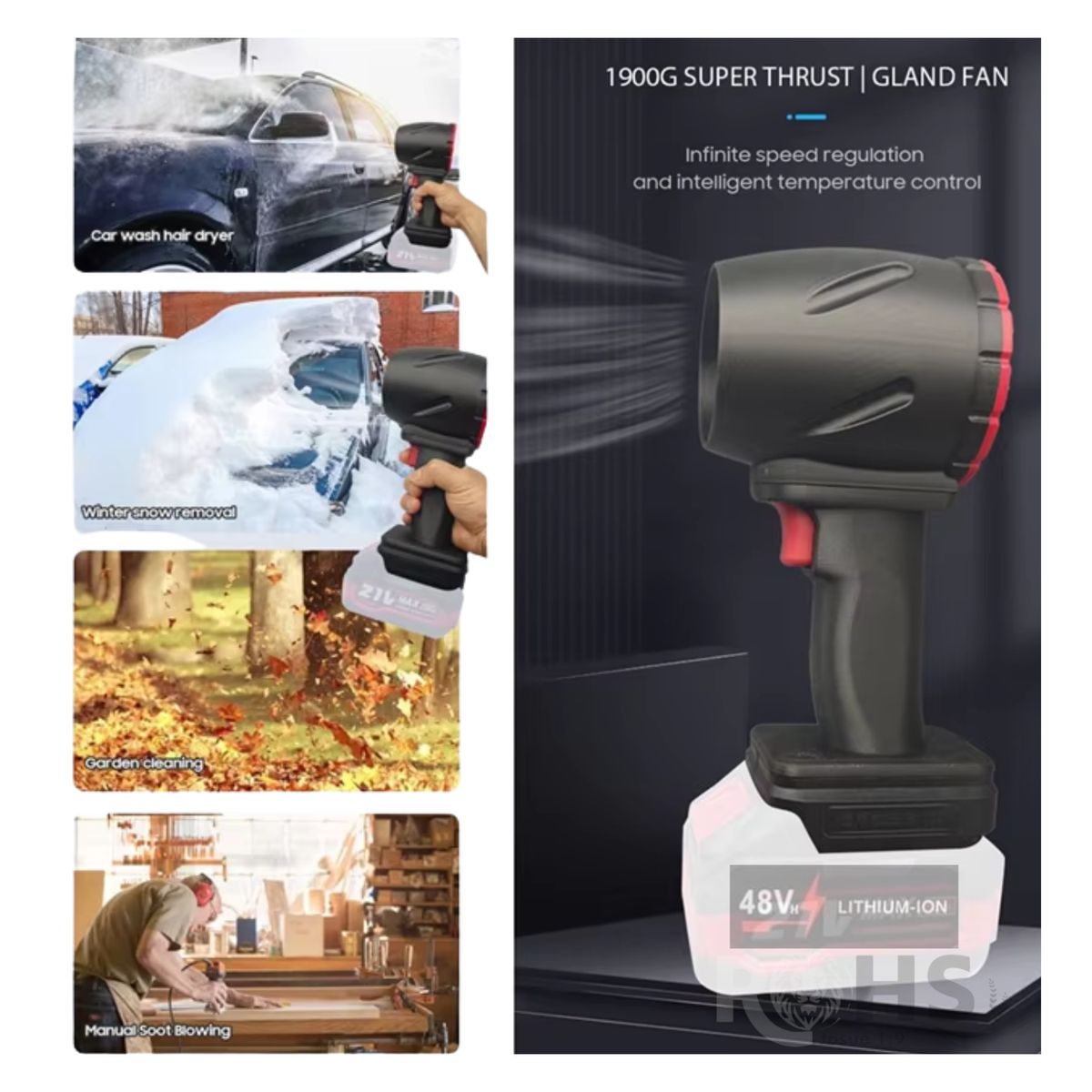 ROHS - Soplador Multifuncional  de Alta Potencia INALAMBRICO