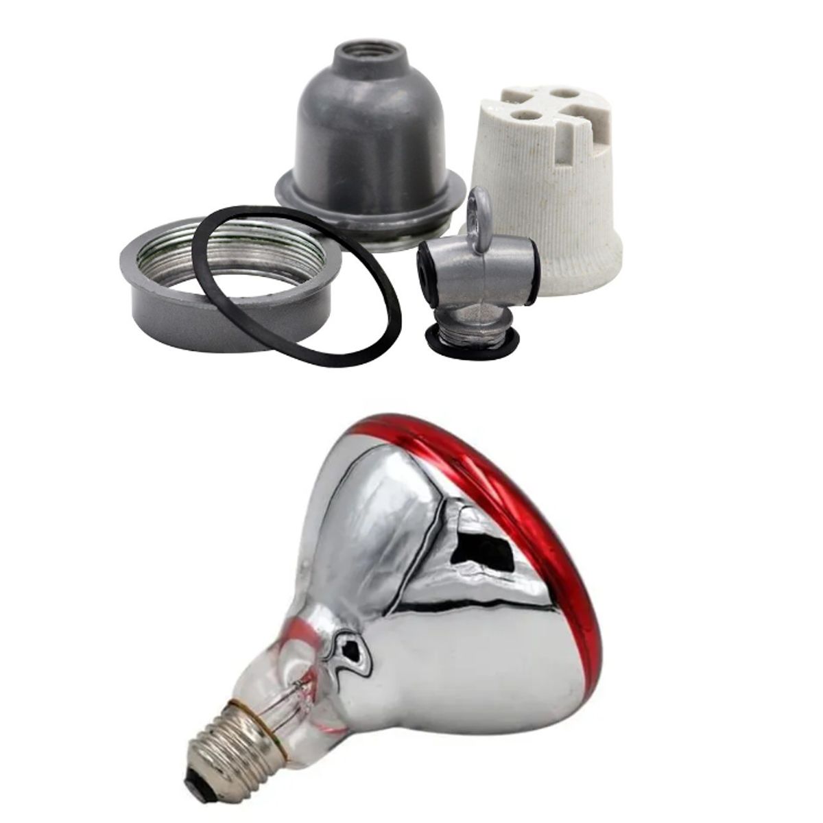 GENERICO - Pack de 6 Socket Cerámico Modelo E27 y 6 Focos Infrarrojos 200 w