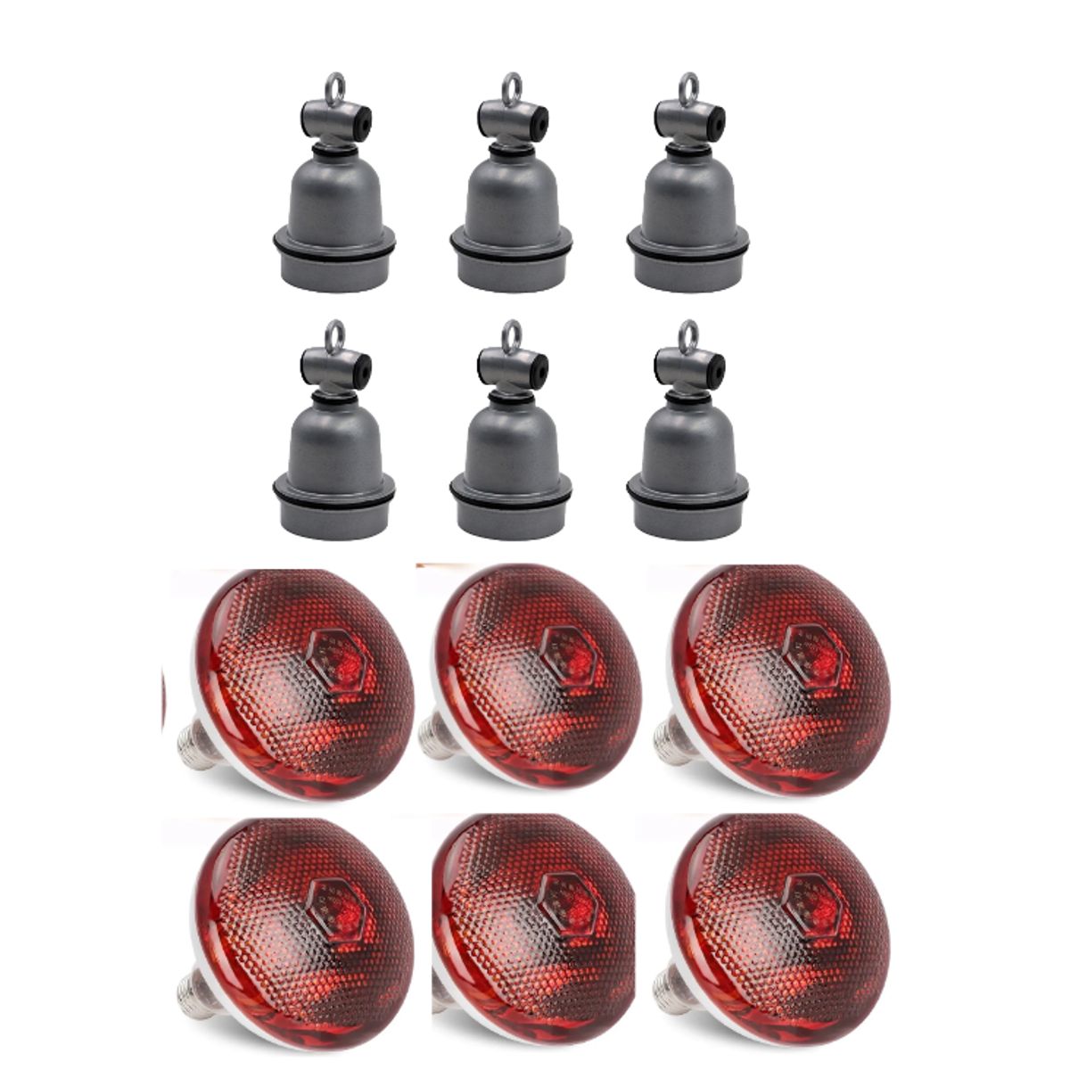 GENERICO - Pack de 6 Socket Cerámico Modelo E27 y 6 Focos Infrarrojos 200 w