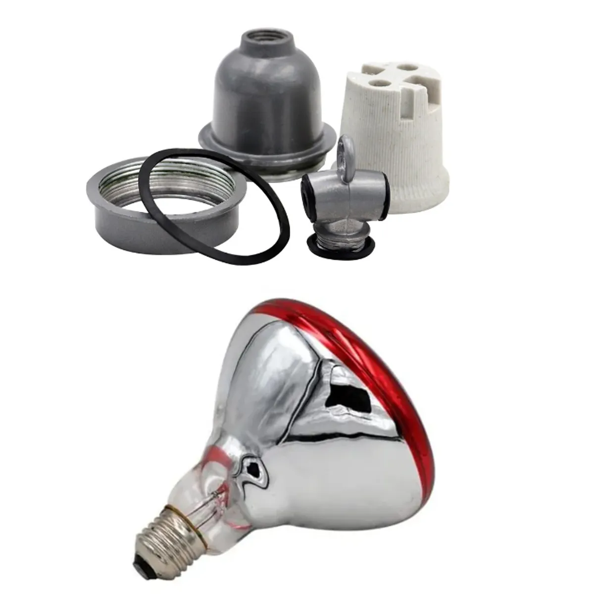 GENERICO - Pack de 6 Socket Cerámico Modelo E27 y 6 Focos Infrarrojos 250 w