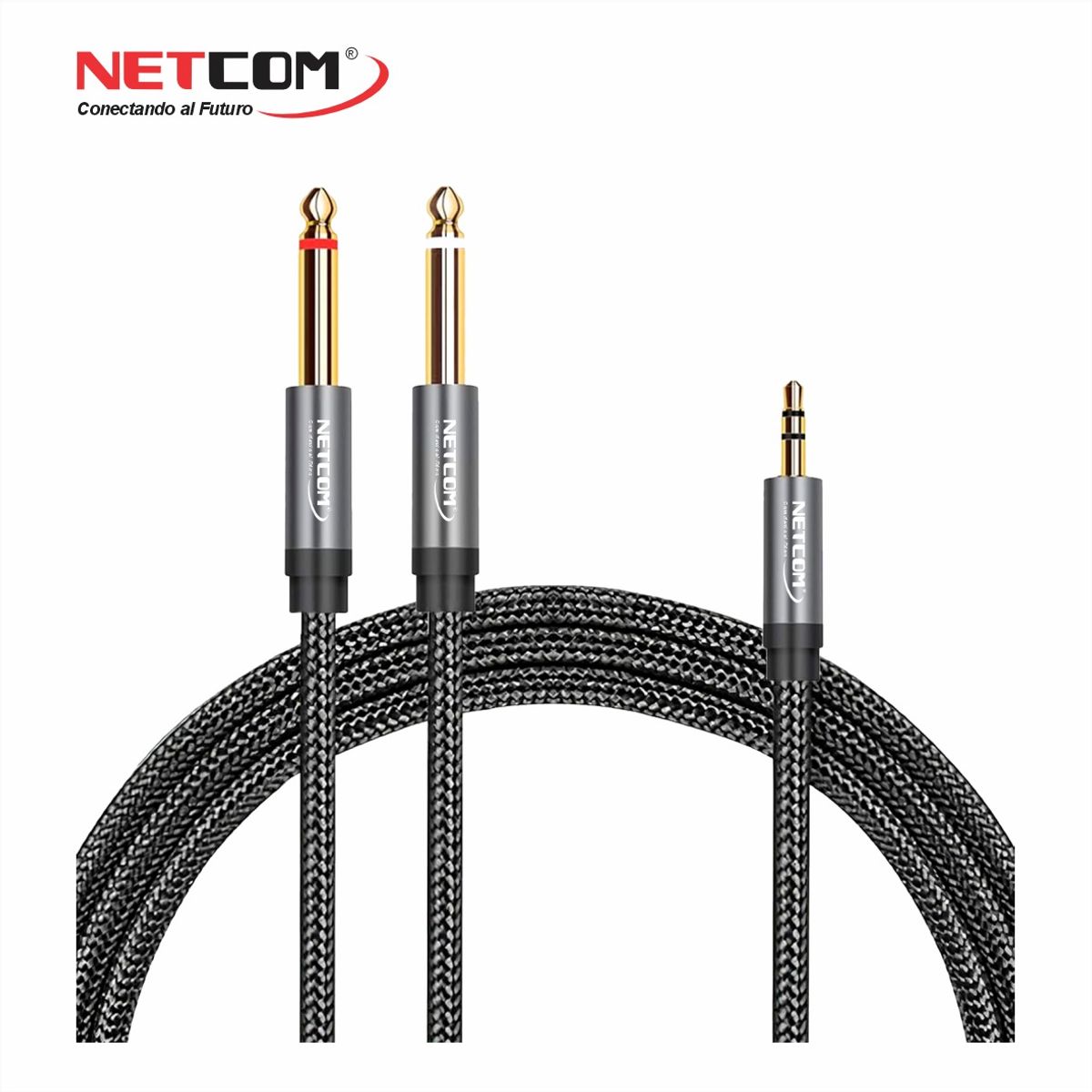 GENERICO - CABLE DE AUDIO 1 PLUG 3.5MM A 2 PLUG MONO 6.3MM DE 1.80 MTS - NETCOM