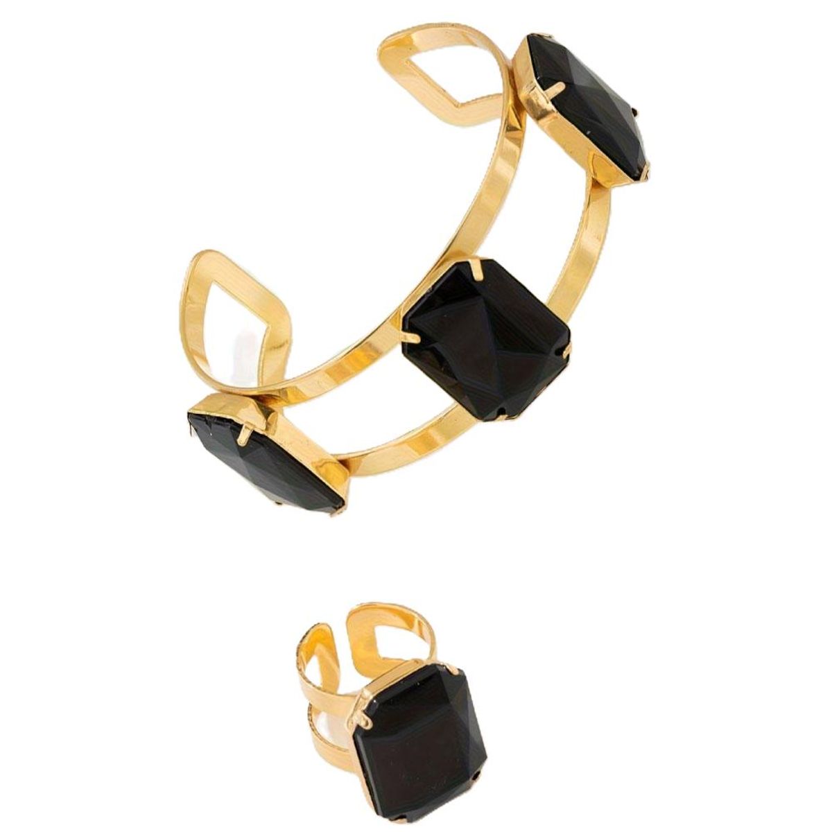 GENERICO - Set Pulcera y anillo con Pedreria Negra