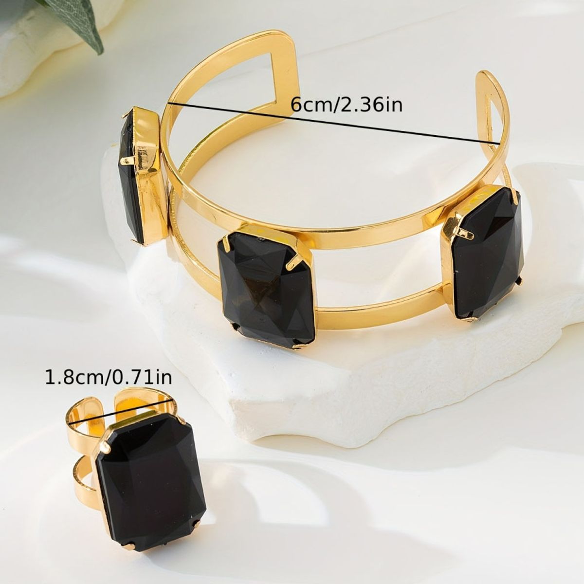 GENERICO - Set Pulcera y anillo con Pedreria Negra