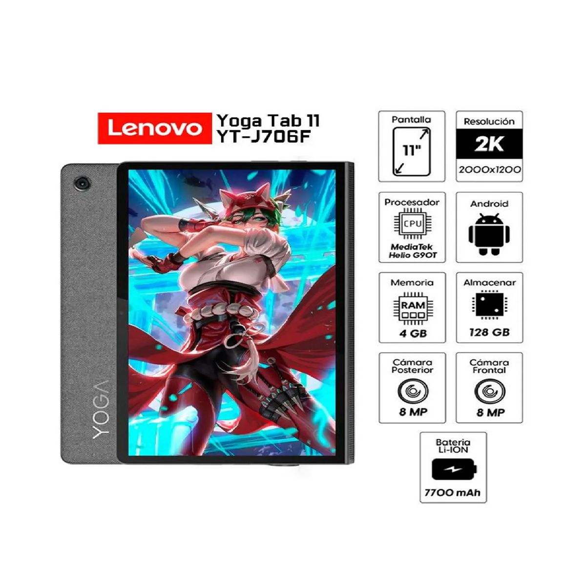 LENOVO - Tablet Lenovo Yoga Tab 11 YT-J706F 11" 2K 4GB 128GB Android 12 - Negro