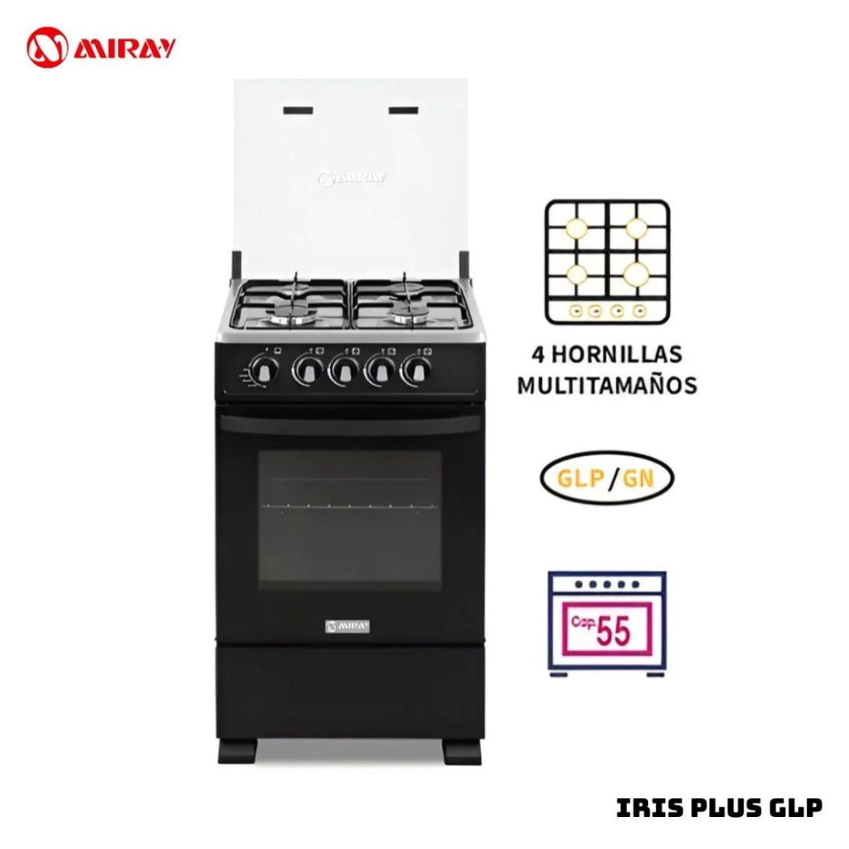 MIRAY - Cocina a Gas Miray IRIS PLUS GLP 4 Hornillas