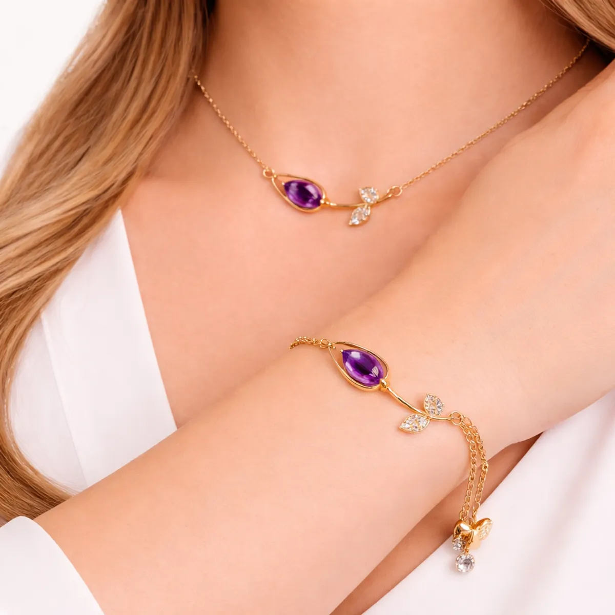 GENERICO - Set de collar y pulsera ajustable tulipán dorado para mujer