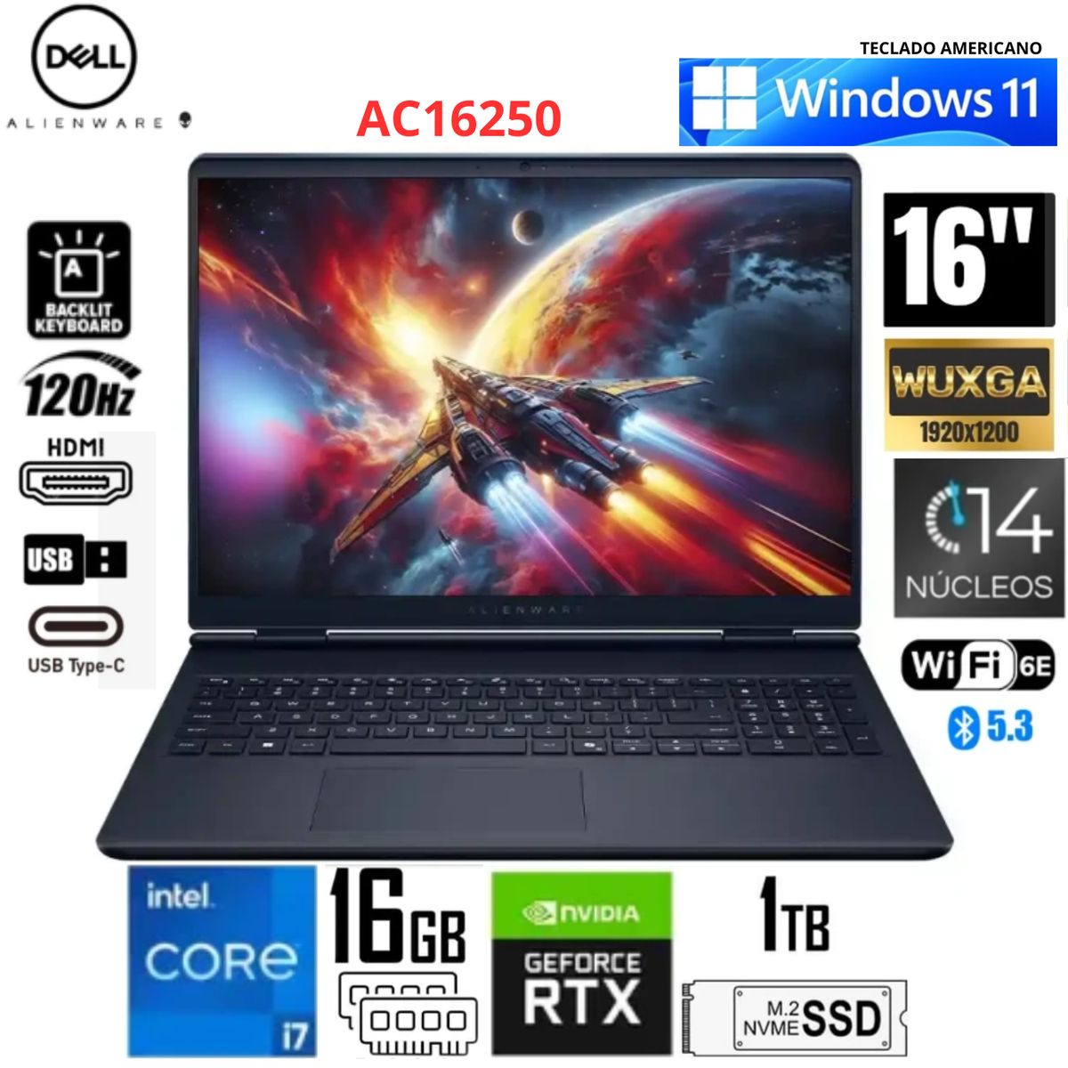 DELL - DELL ALIENWARE AURORA 16 AC16250 GAMING Core 7 240H 1TB SSD 16GB 16"  120Hz WIN11  RTX 5050