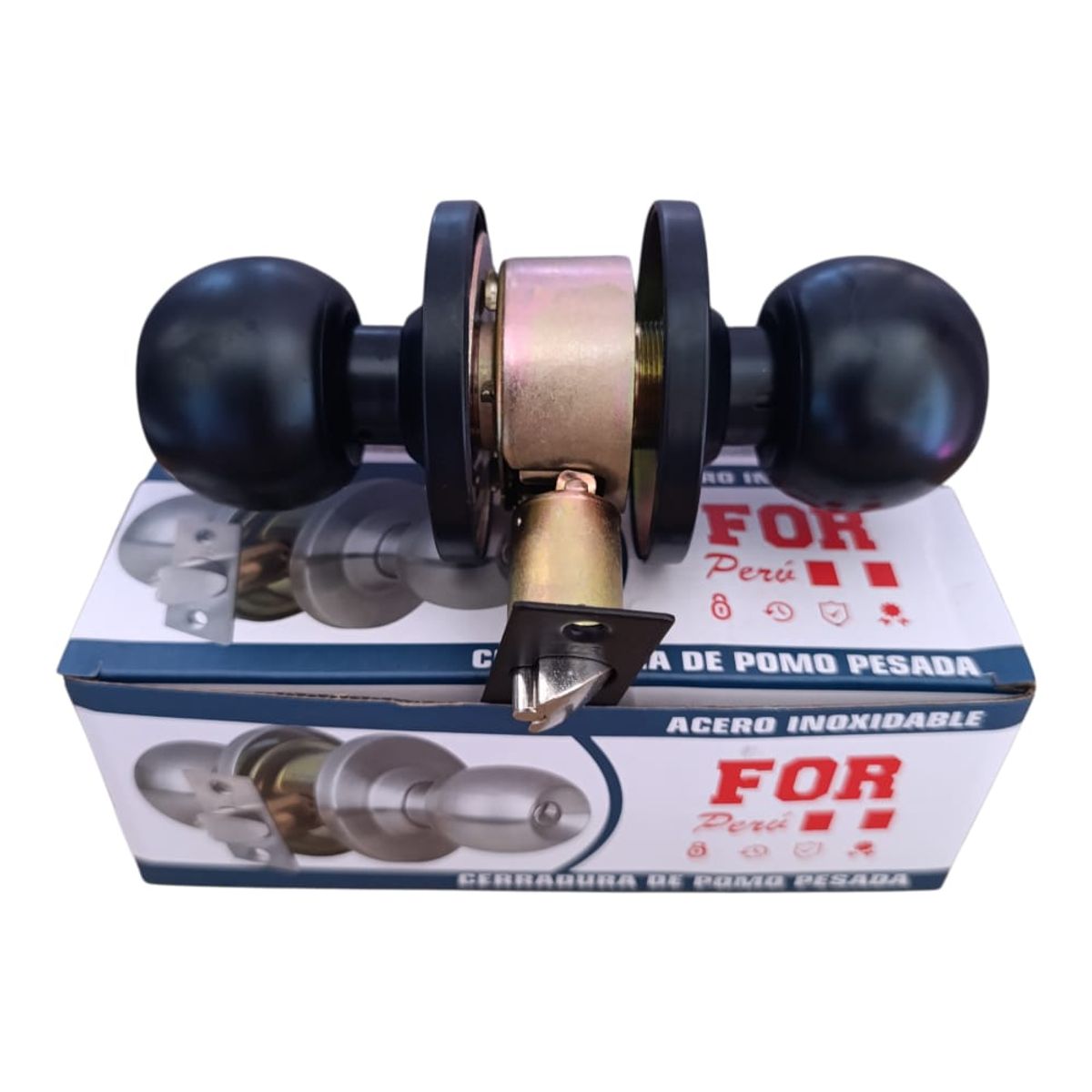 GENERICO - Chapa negro mate pomo redondo de bronce pesado con llaves de bronce