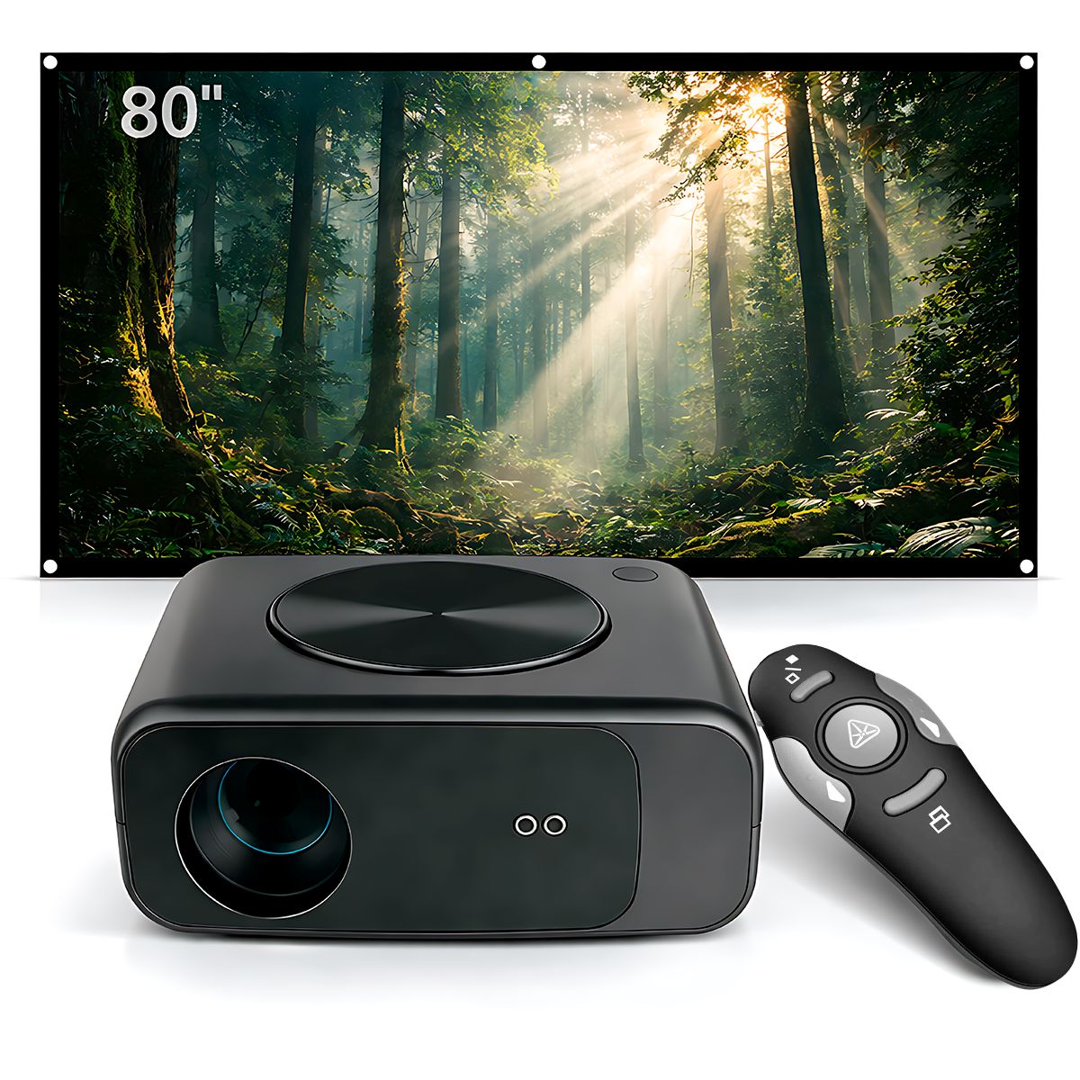 OWLENZ - Proyector Smart SD550 Enfoque Automático + Ecran Reflectiva 80 Pulgadas Blanco + Puntero Láser