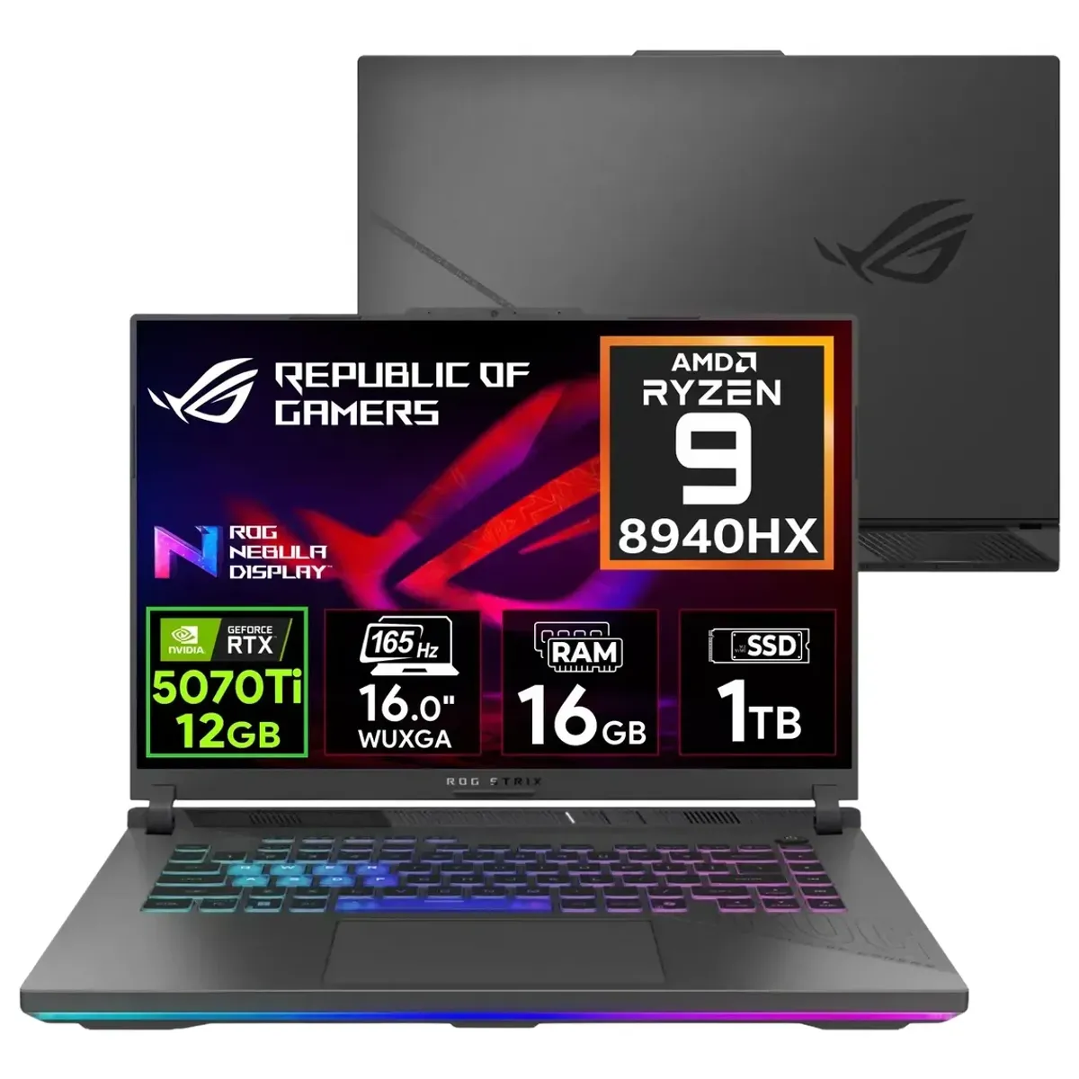ASUS - Laptop gamer Asus Rog Strix G16 Ryzen 9 SSD 1TB 16GB RAM Nvidia RTX5070ti 16" IPS 165Hz.