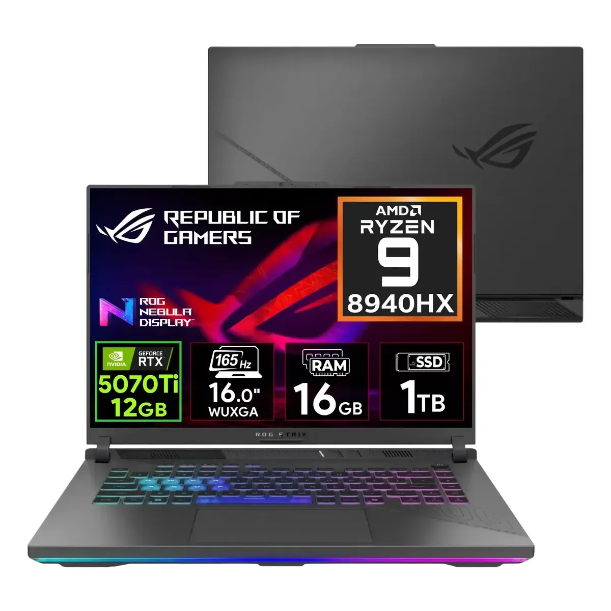 ASUS - Laptop gamer Asus Rog Strix G16 Ryzen 9 SSD 1TB 16GB RAM Nvidia RTX5070ti 16" IPS 165Hz.