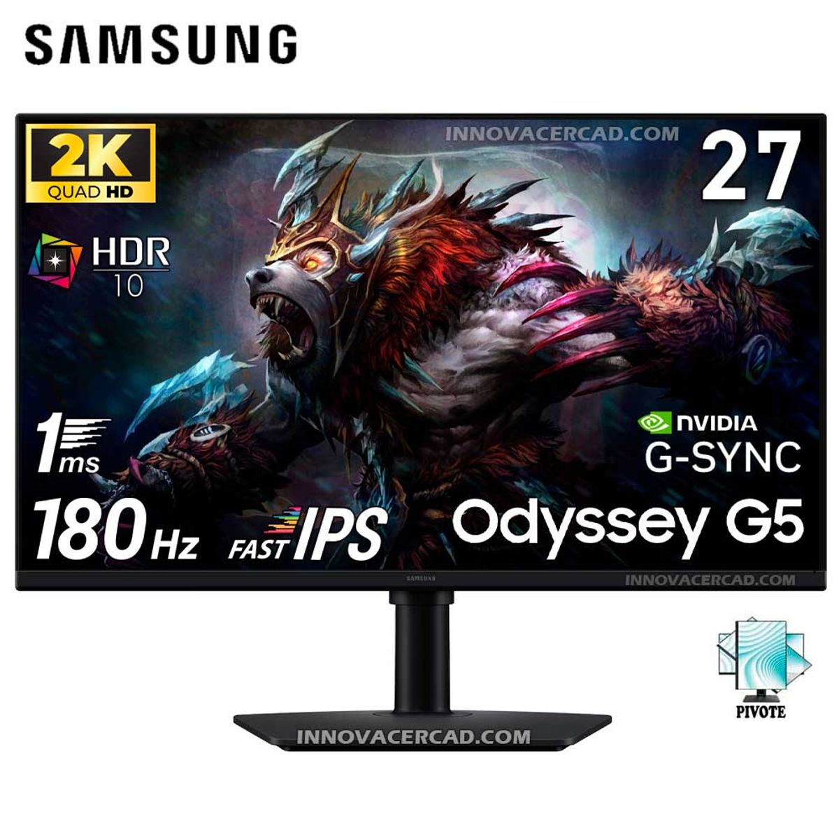 SAMSUNG - Monitor Samsung Odyssey G5 S27FG500EL 27 Fast IPS 2K QHD 180HZ 1MS G-Sync