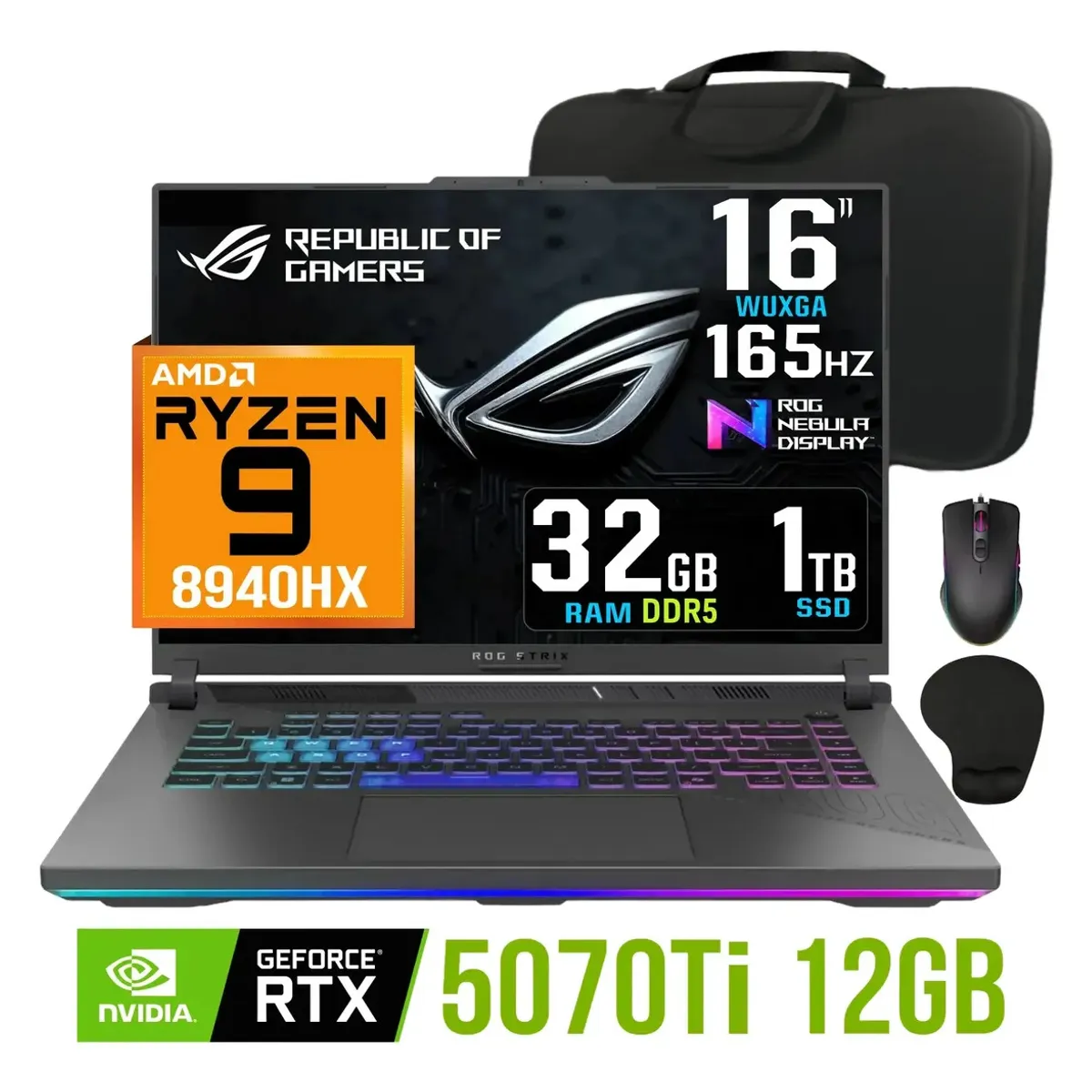 ASUS - Laptop gamer Asus Rog Strix G16 (2025) Ryzen 9 SSD 1TB RAM 32GB Nvidia RTX5070ti 16" IPS 165Hz