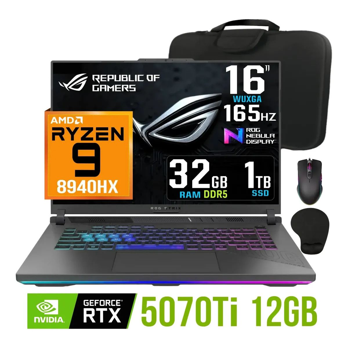 ASUS - Laptop gamer Asus Rog Strix G16 (2025) Ryzen 9 SSD 1TB RAM 32GB Nvidia RTX5070ti 16" IPS 165Hz