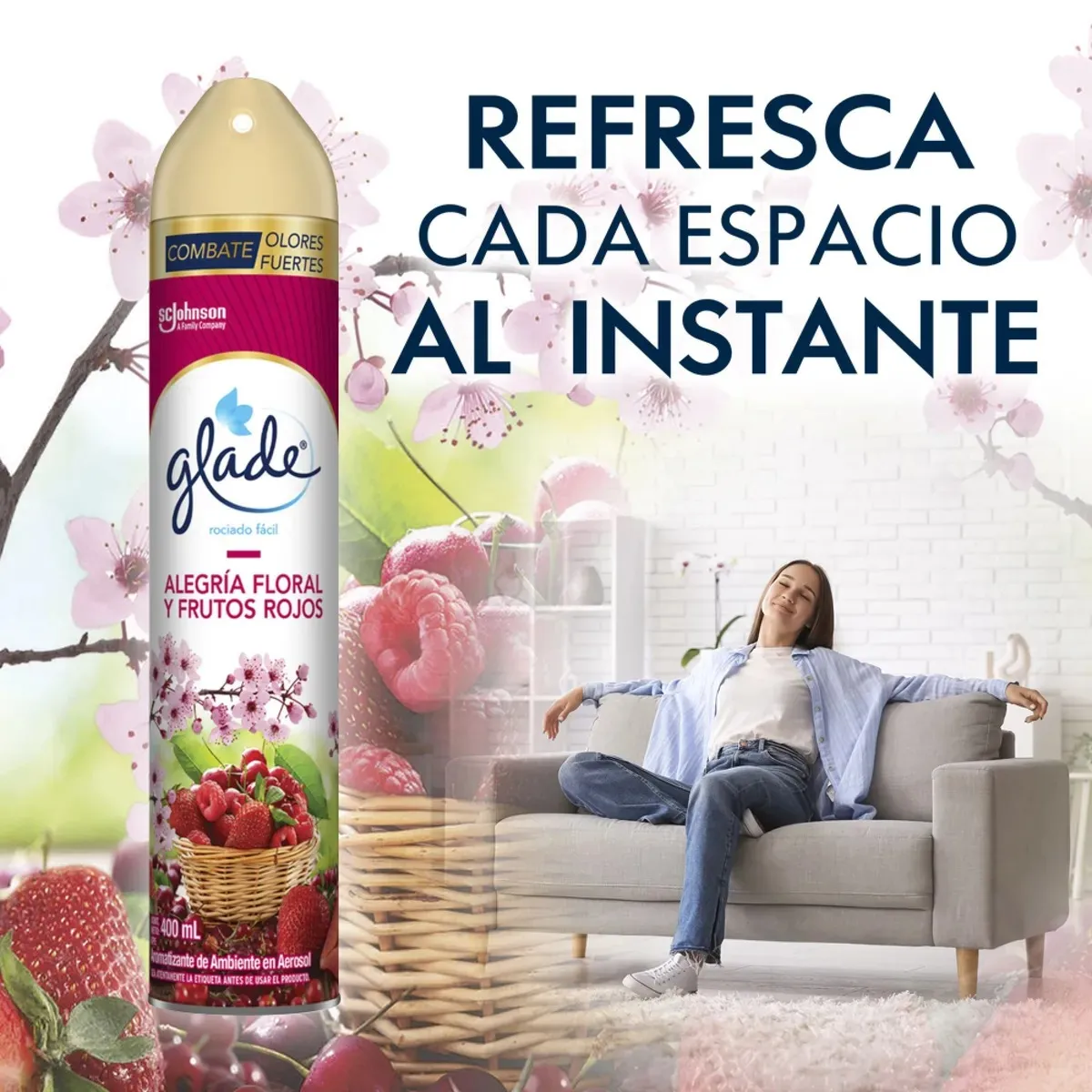 GLADE - Ambientador Glade en aerosol Alegría Floral y Frutos Rojos 400ml