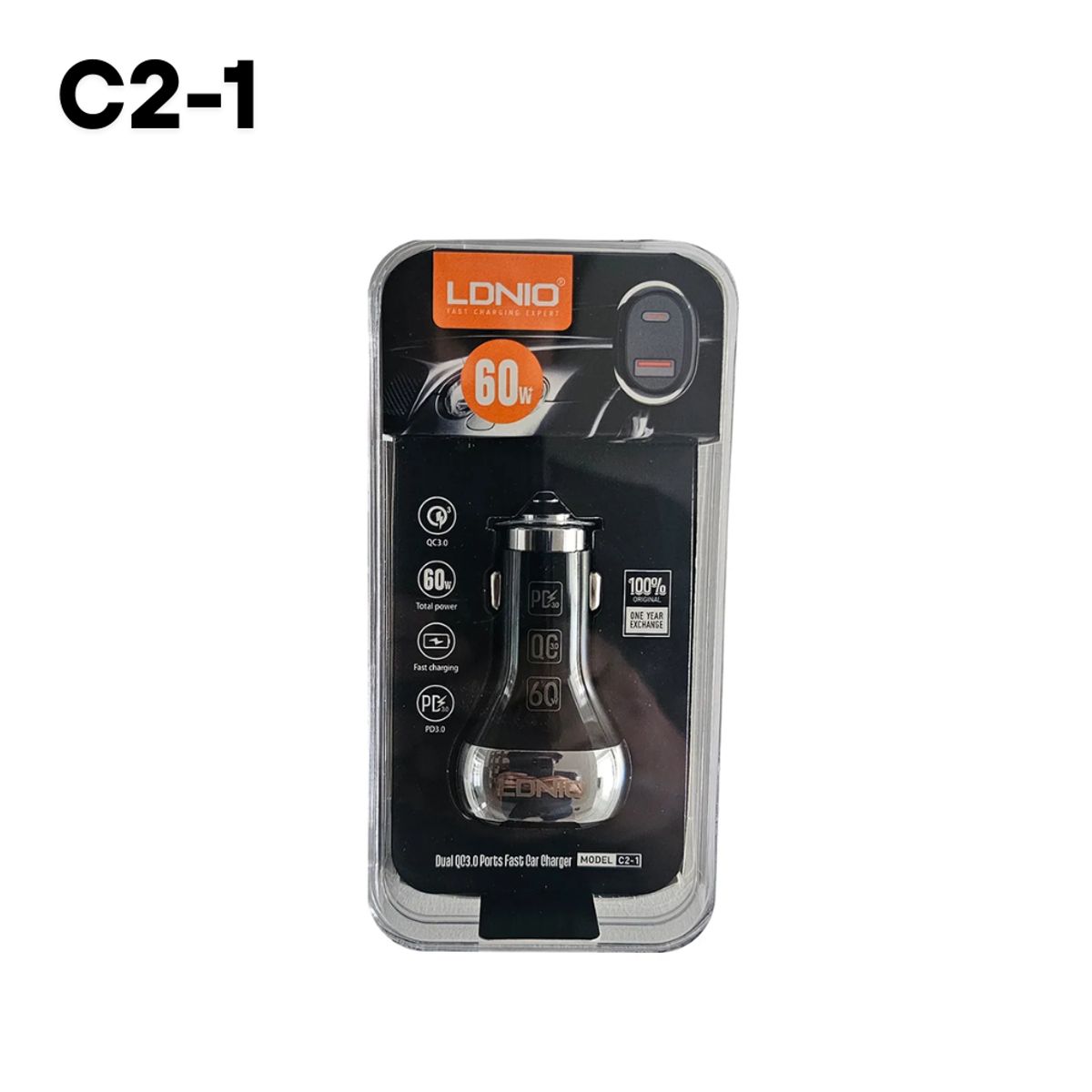 LDNIO - Cargador para auto LDNIO C2-1 de doble entrada USB y USB-C de 60W