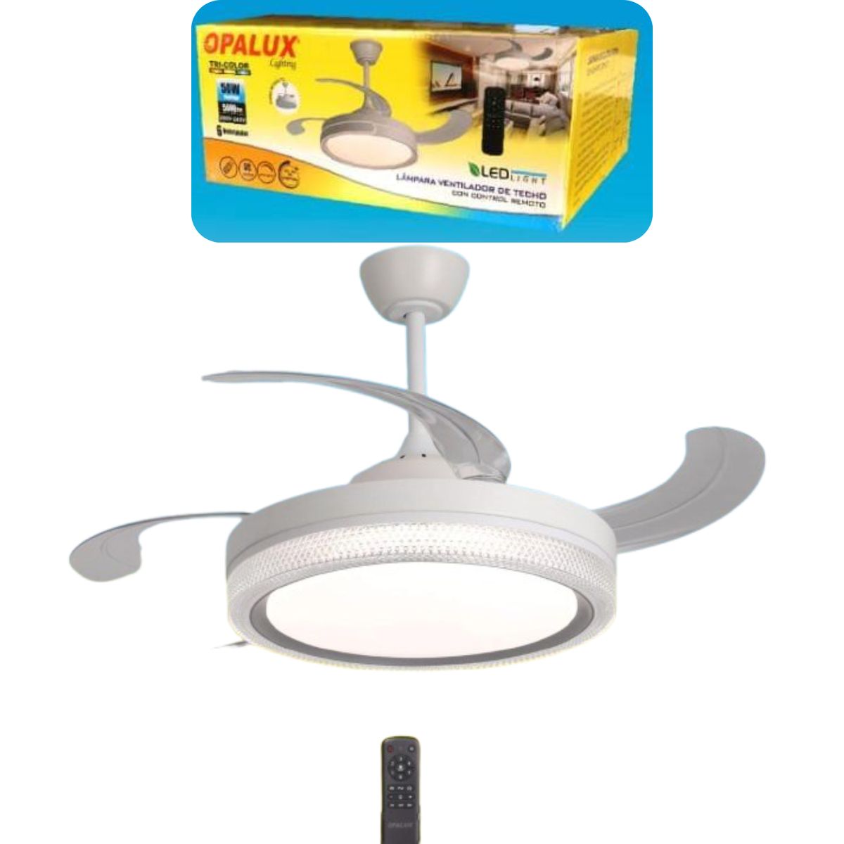 OPALUX - LAMPARA  VENTILADOR CON ASPAS DESPLEGABLES RETRACTILES DE 06 VELOCIDADES