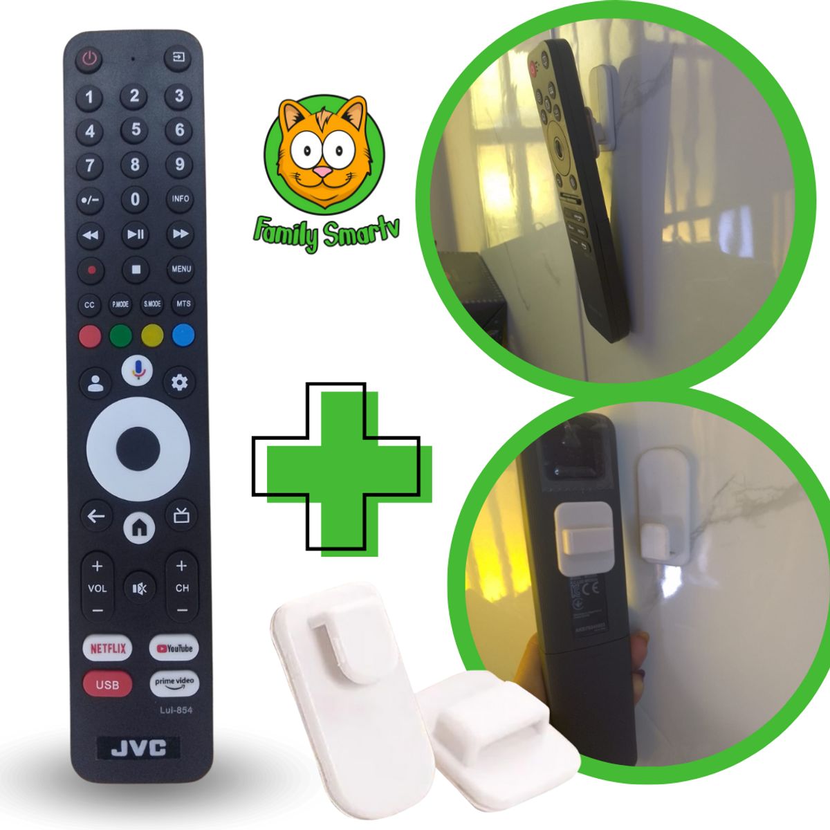 GENERICO - Control remoto compatible para JVC Smart TV RM-C3485 + Soporte