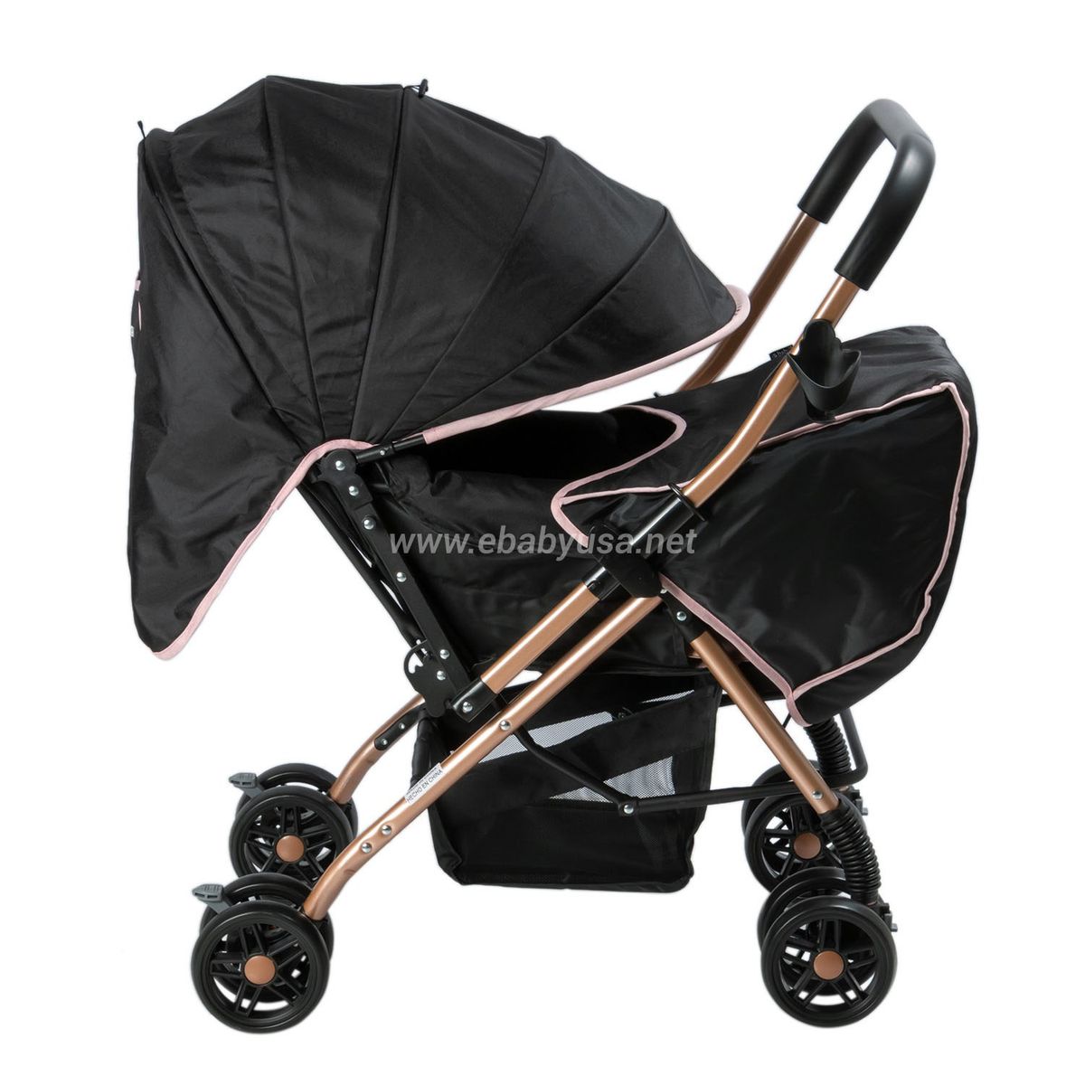 EBABY - Coche Cuna de Lujo «BON» Reclinable Rosado-Negro