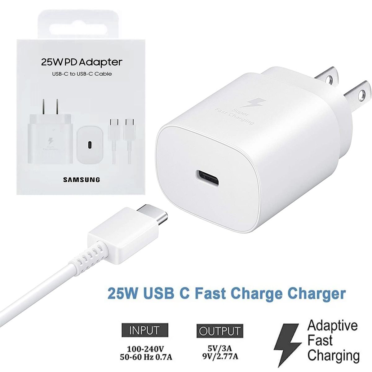 SAMSUNG - Cargador 25W con Cable Tipo C para Galaxy Serie S Blanco