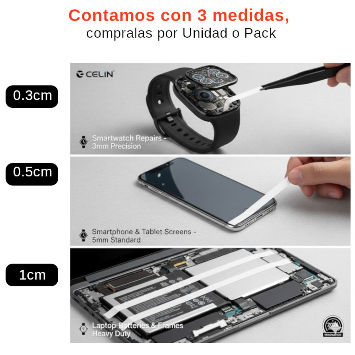 GENERICO - Cinta Doble Cara Contacto Celulares Laptops Tablets Reparación 5mm x 50mts