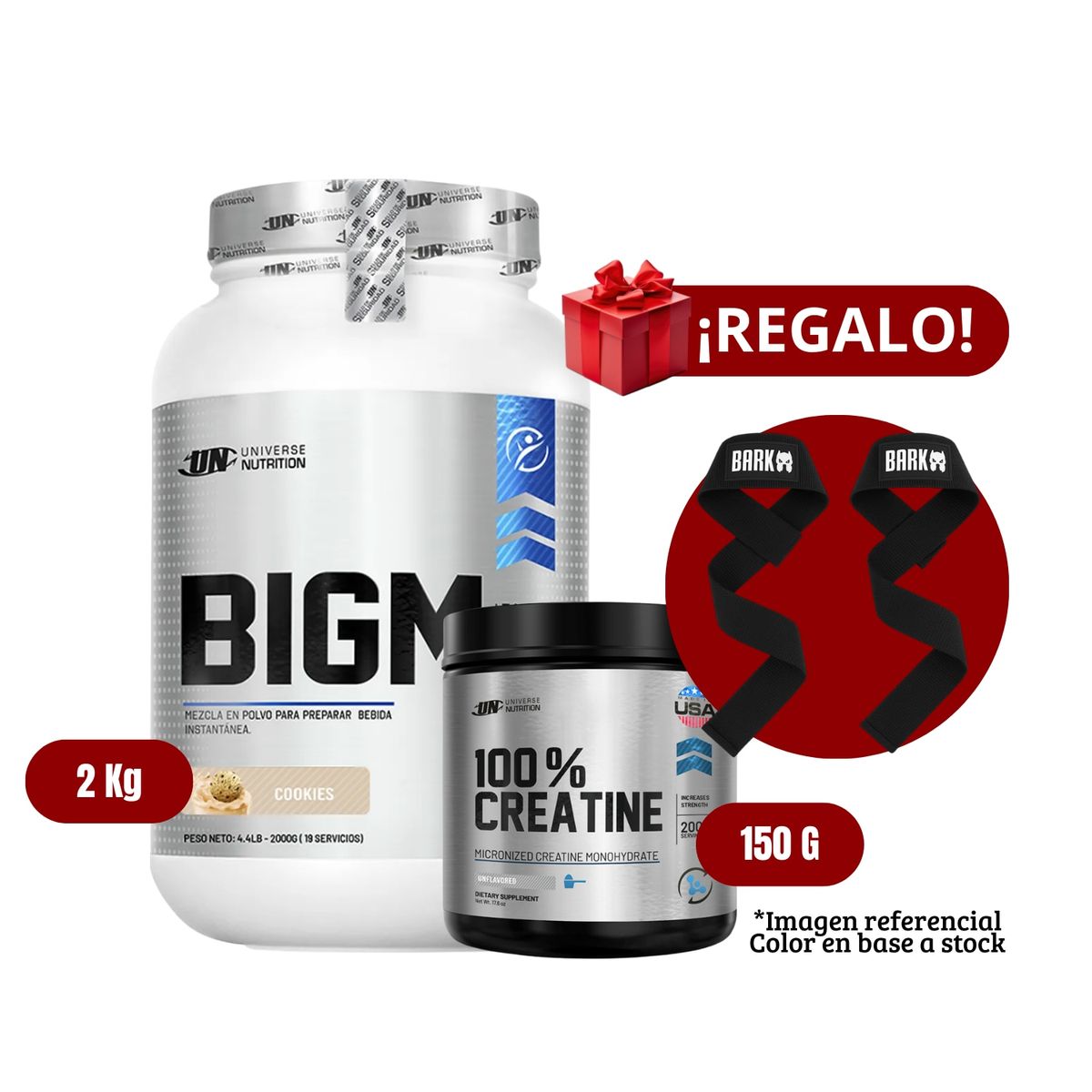UNIVERSE NUTRITION - Proteína BIGM 2Kg Cookies+Universe Nutrition 150g+Straps