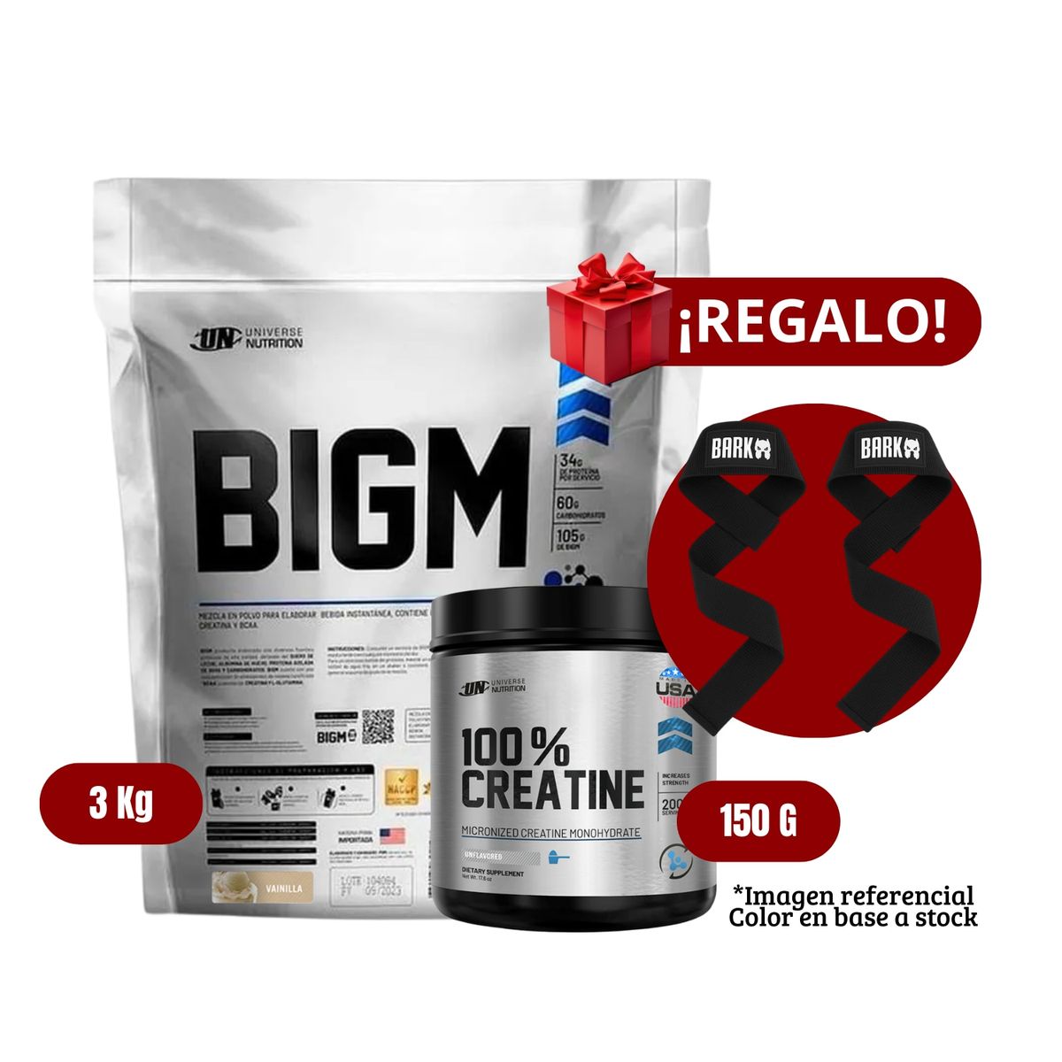 UNIVERSE NUTRITION - Proteína BIGM 3Kg Vainilla+Universe Nutrition 150g+Straps