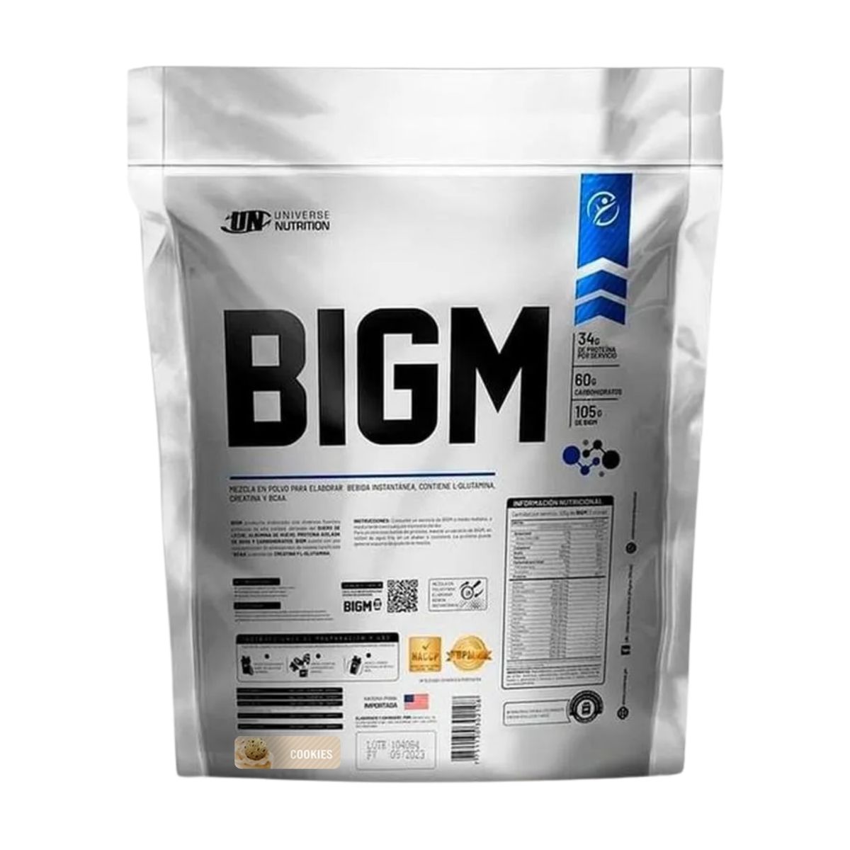 UNIVERSE NUTRITION - Proteína BIGM 5Kg Cookies+Dragon Pharma 1 Kg+2 Straps