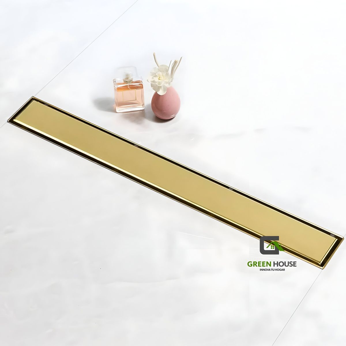 GREEN HOUSE - SUMIDERO REVERSIBLE DORADO MATE 8x40cm ANTIOLOR ACERO