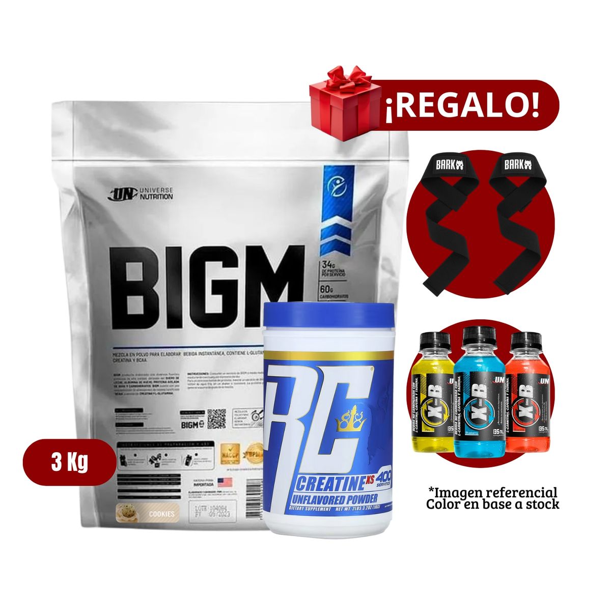Universe Nutrition - Proteína BIGM 3Kg Cookies+Ronnie Coleman 1 Kg+Straps + XB