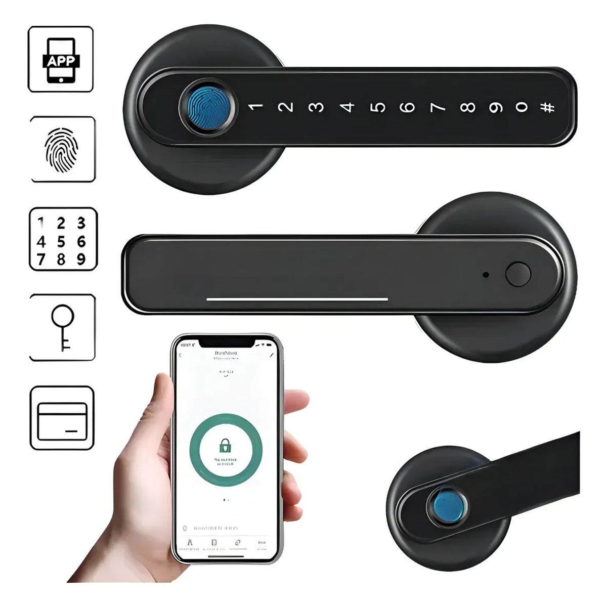 U BUY - Cerradura Inteligente Negra Con Huella Dactilar  Negro
