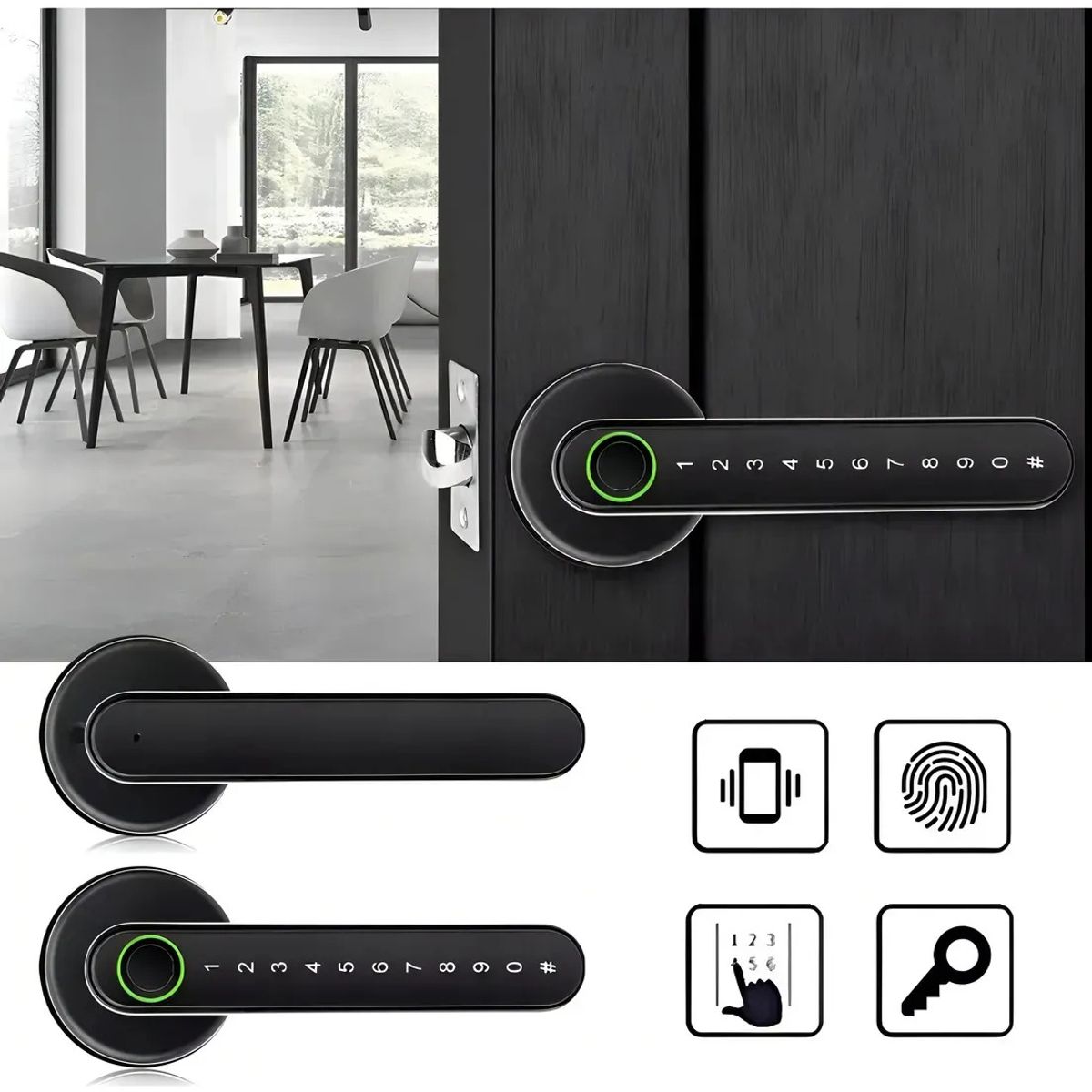 U BUY - Cerradura Inteligente Negra Con Huella Dactilar  Negro