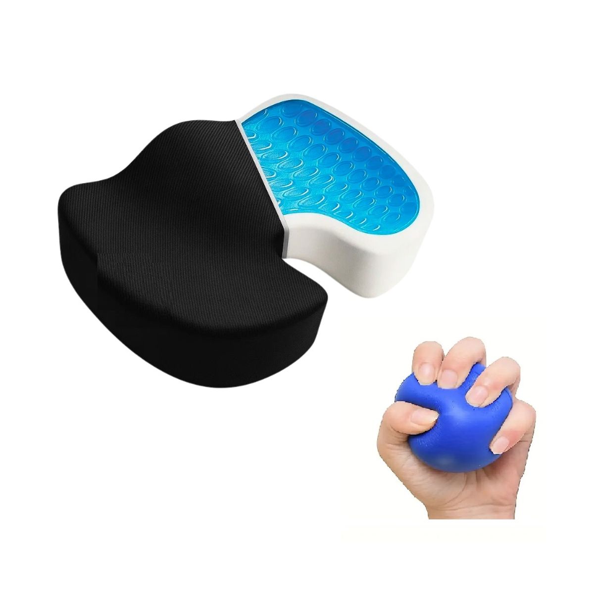 GENERICO - Cojin asiento herradura viscoelástica gel + Pelota antiestres