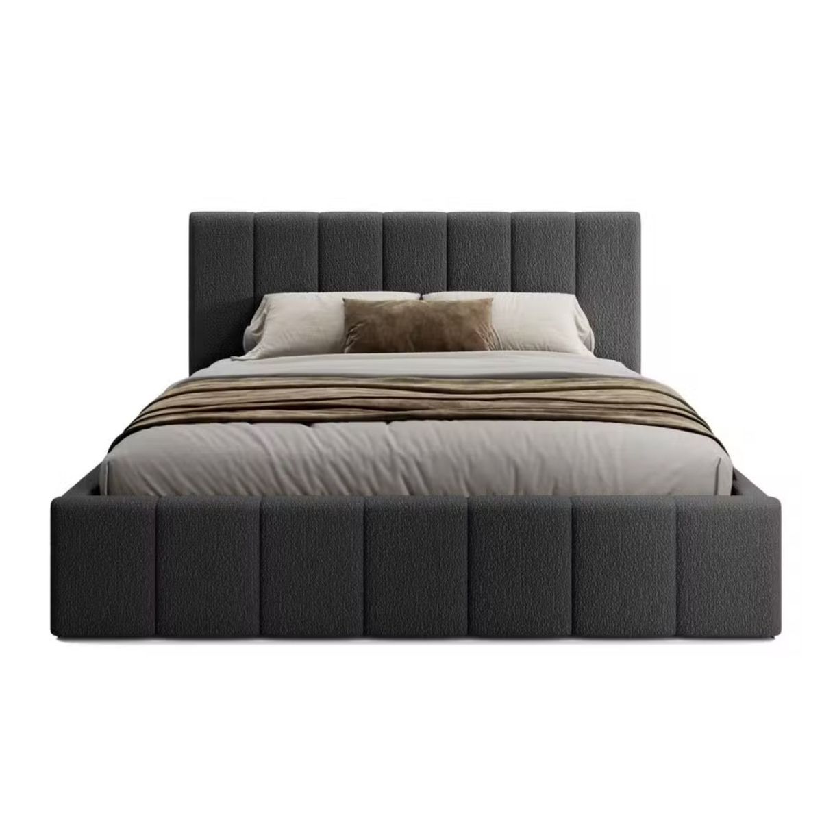 GENERICO - Cama Americana 2 Plazas Modelo Fio Tapizado en Tela Chenille Antifluido Acolchado - LMUEBLE