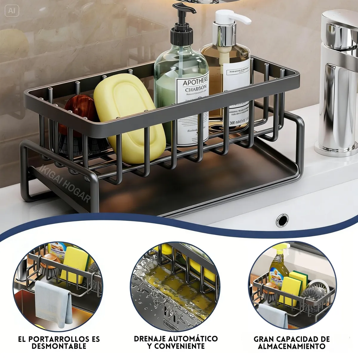 GENERICO - Organizador De Lavadero De Cocina Con Porta Secador De Acero Inoxidable