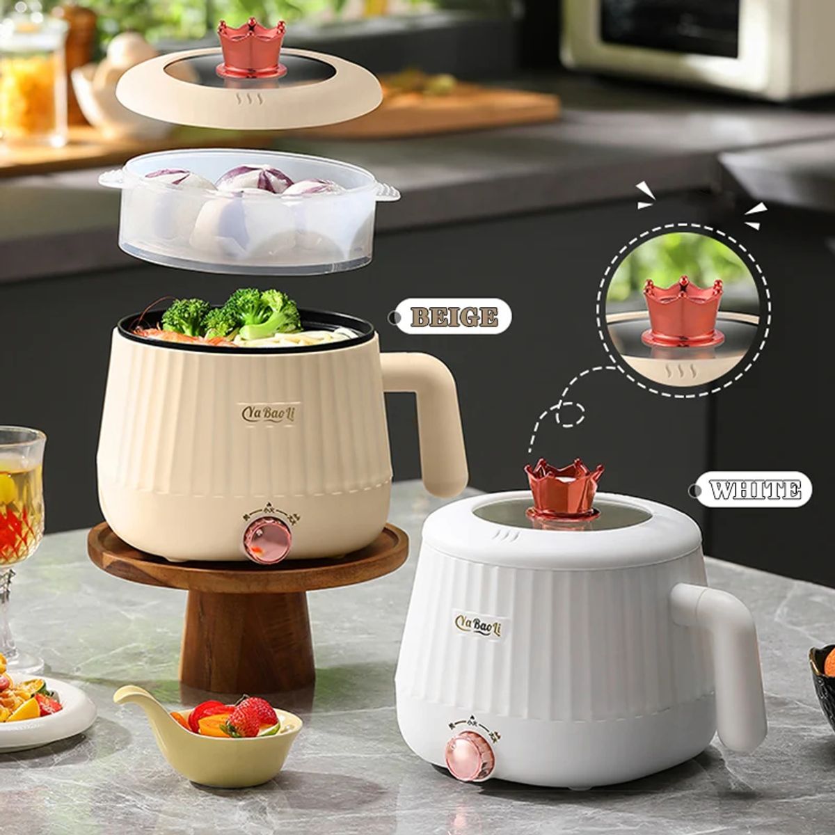 GENERICO - Olla Eléctrica - Antiadherente con Vaporera-Color CREMA