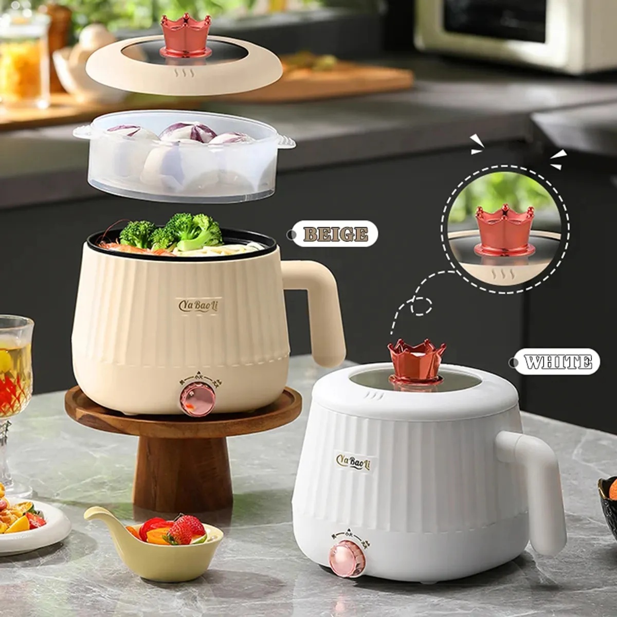 GENERICO - Olla Eléctrica - Antiadherente con Vaporera-Color CREMA