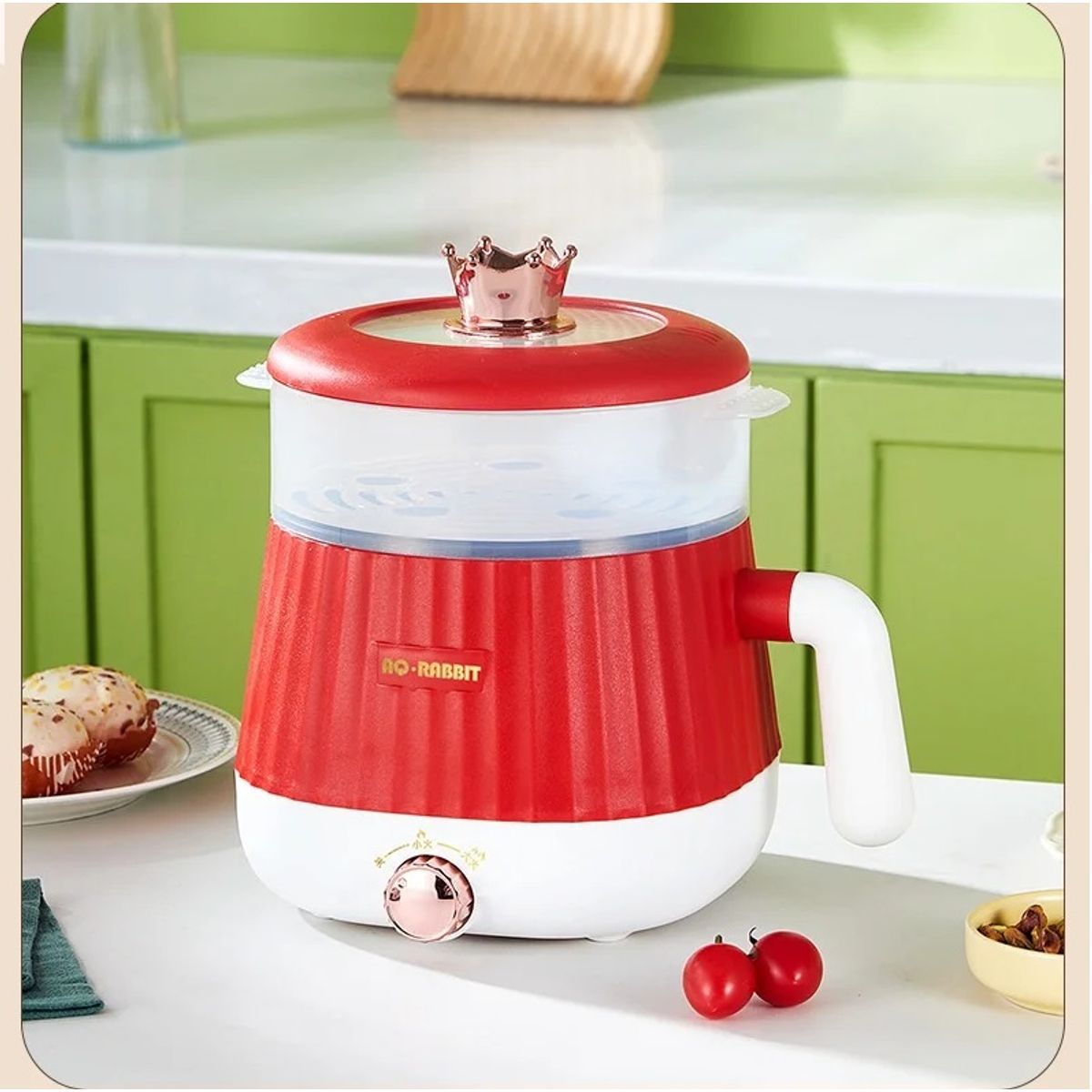 GENERICO - Olla Eléctrica - Antiadherente con Vaporera - Color Rojo