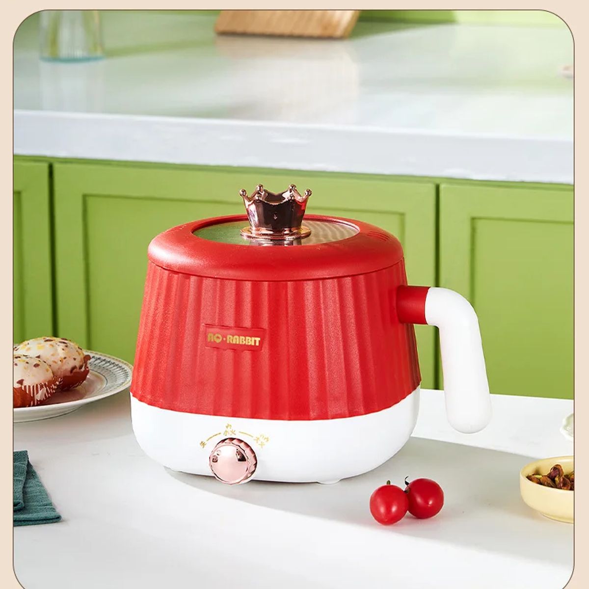 GENERICO - Olla Eléctrica - Antiadherente con Vaporera - Color Rojo