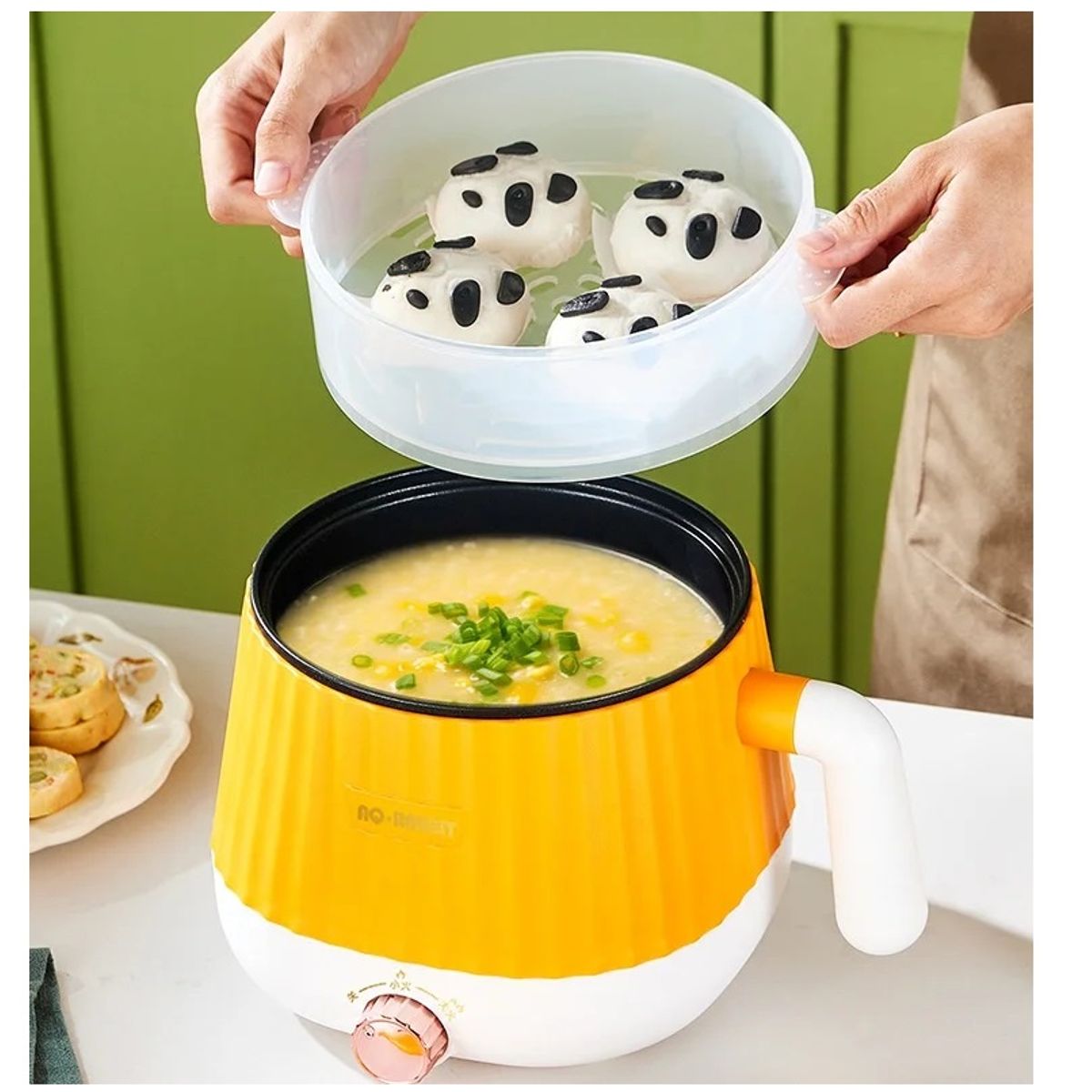 GENERICO - Olla Eléctrica - Antiadherente con Vaporera-Color Amarillo