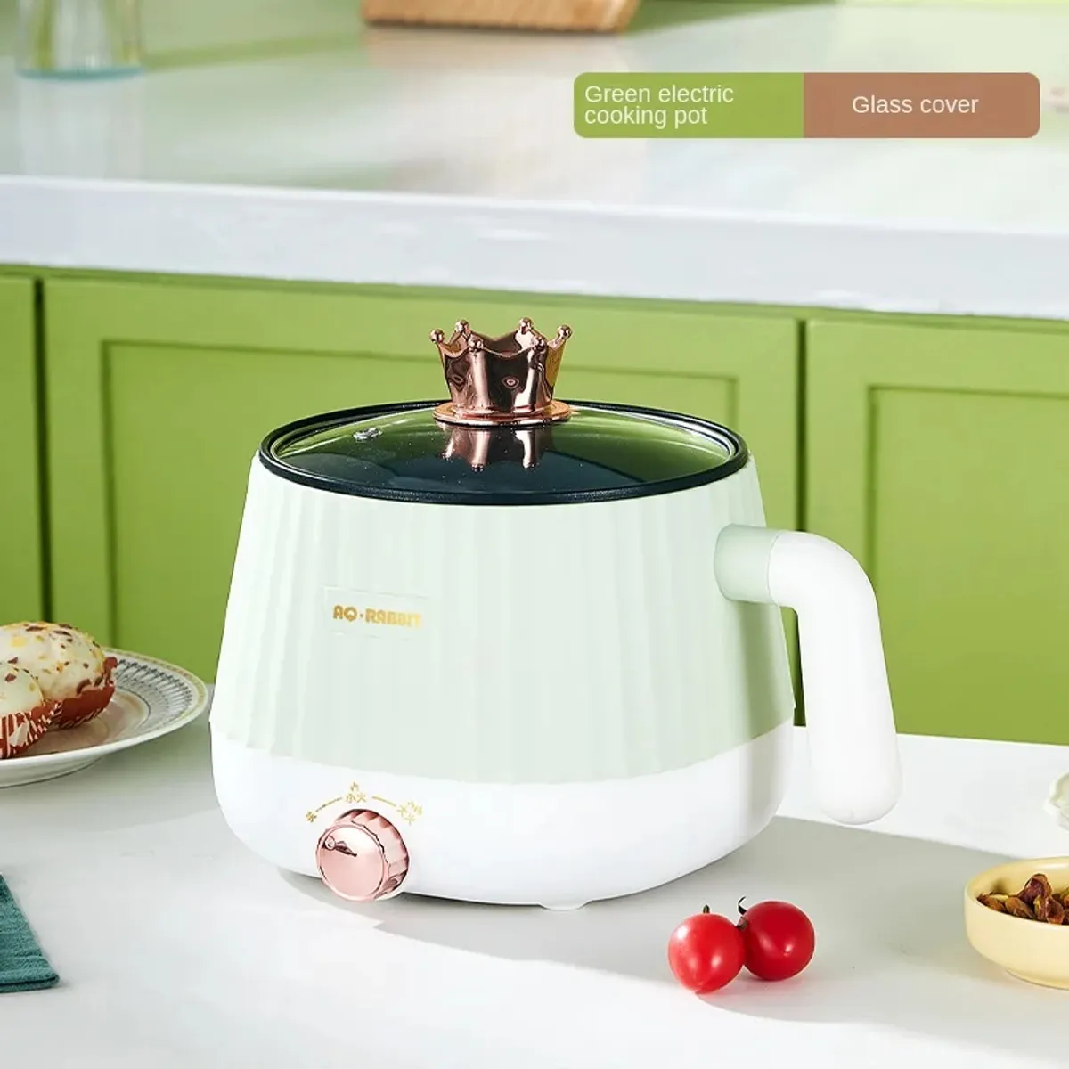 GENERICO - Olla Eléctrica - Antiadherente con Vaporera - Color verde Manzana