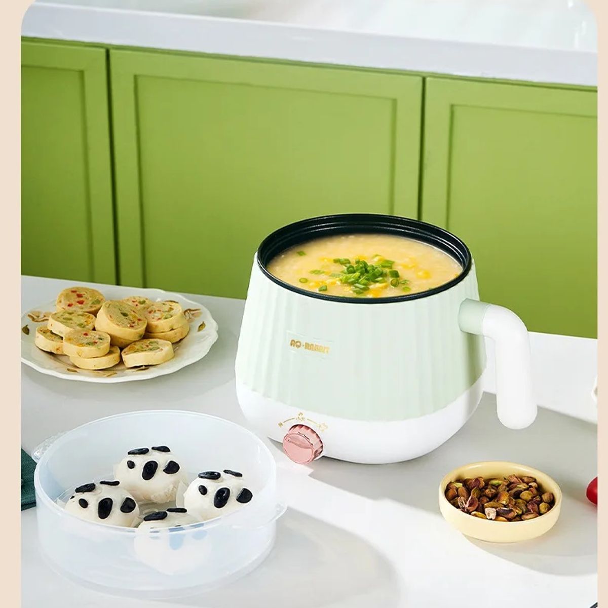 GENERICO - Olla Eléctrica - Antiadherente con Vaporera - Color verde Manzana