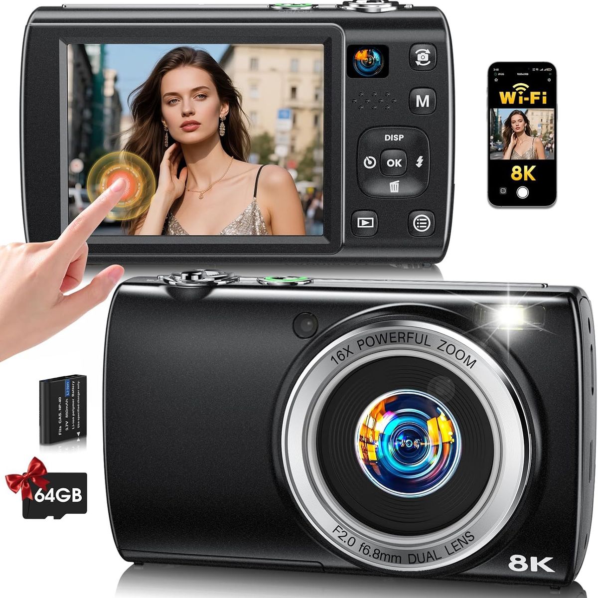 RENVMEXY - Cámara Digital 8K WiFi 88MP Dual Cámara