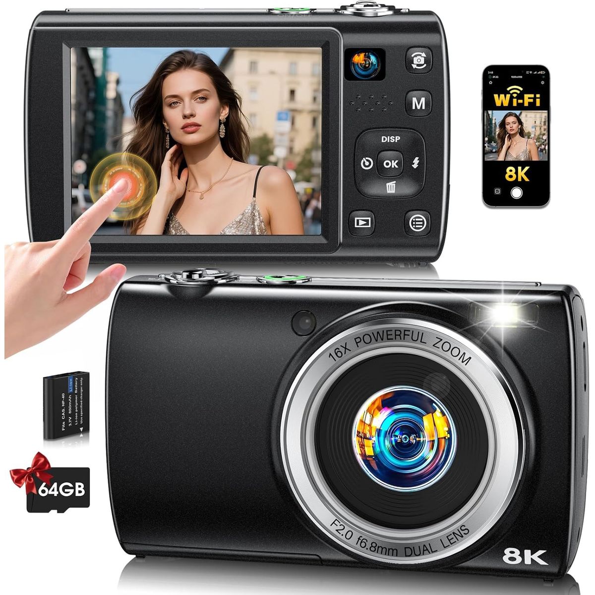 RENVMEXY - Cámara Digital 8K WiFi 88MP Dual Cámara