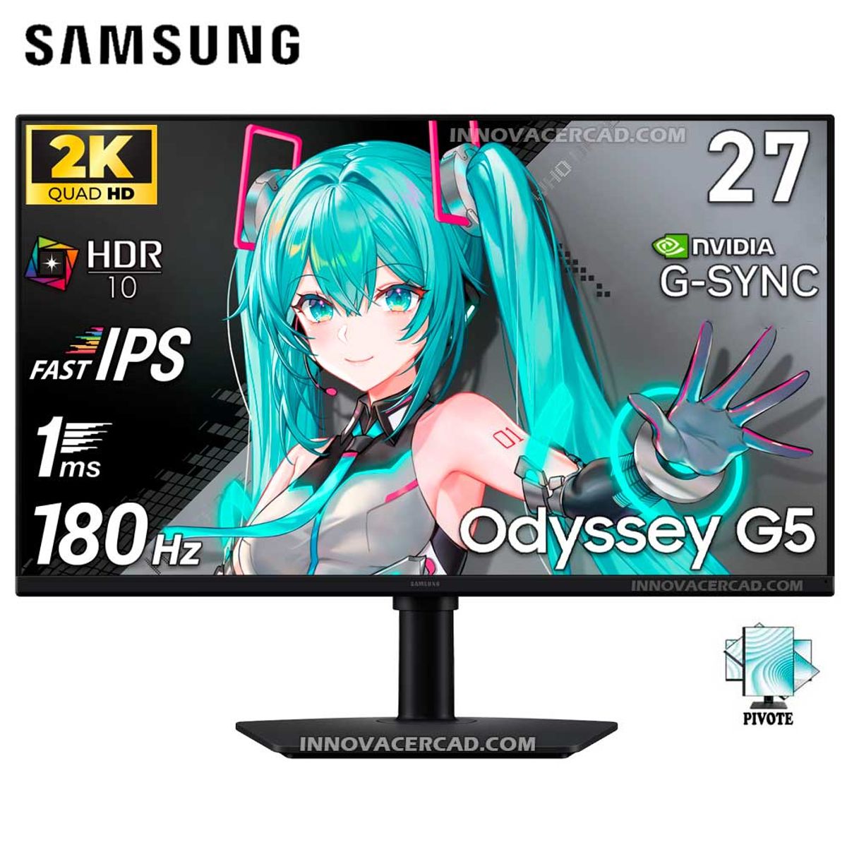 SAMSUNG - Monitor Samsung Odyssey G5 S27FG500EL 27 Fast IPS 2K QHD 180HZ 1MS G-Sync