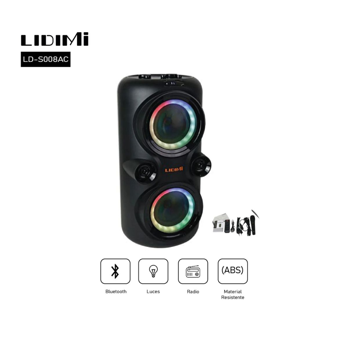 LIDIMI - Parlante Portátil Bluetooth LIDIMI LD-S008AC 70W con Luces RGB Karaoke y Radio FM