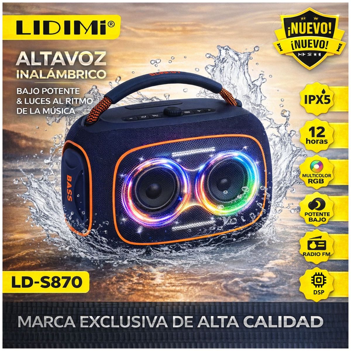 LIDIMI - Parlante Bluetooth Portátil 100W Lidimi LD-S870 con Luces LED y Extra Bass