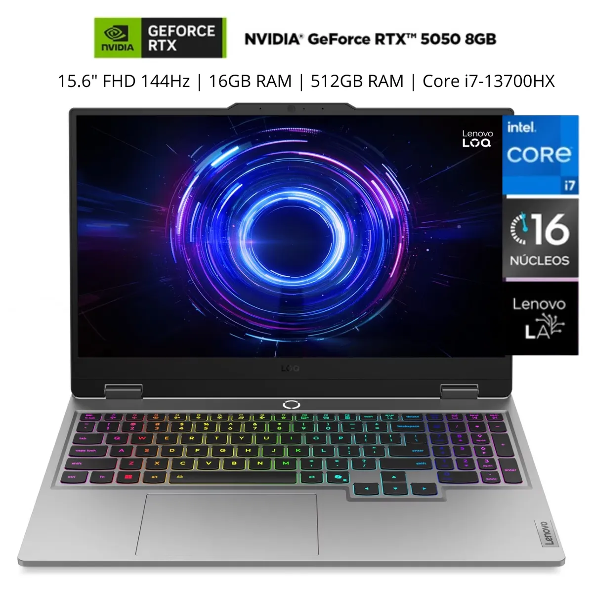 Laptop Gamer Lenovo LOQ 15IRX10 corei7-13700HX 16GB 512GB RTX5050 8GB W11Pro, marca LENOVO - Foto Principal
