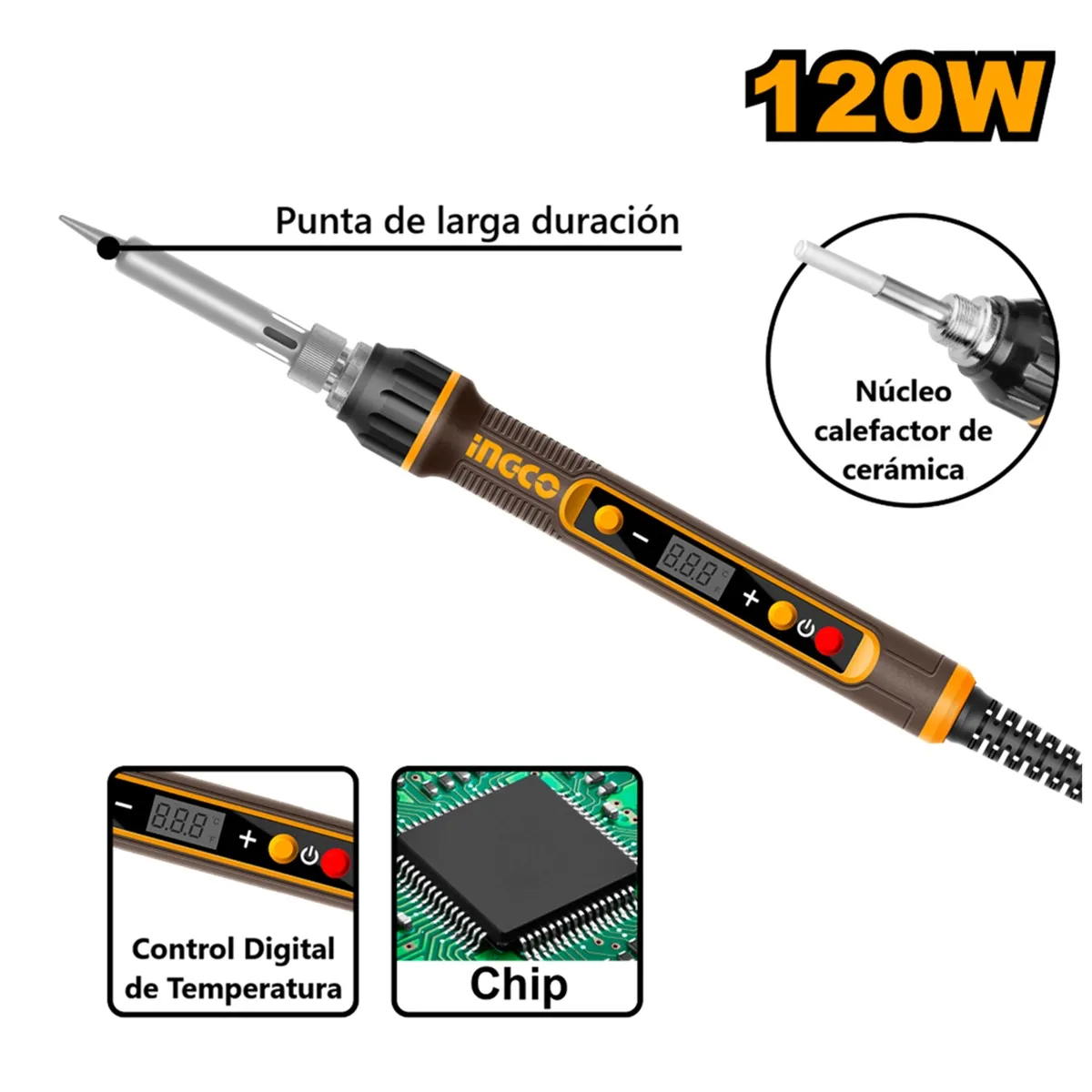 INGCO TOOLS - Soldador de Estaño Cautín 120W Temperatura Ajustable INGCO